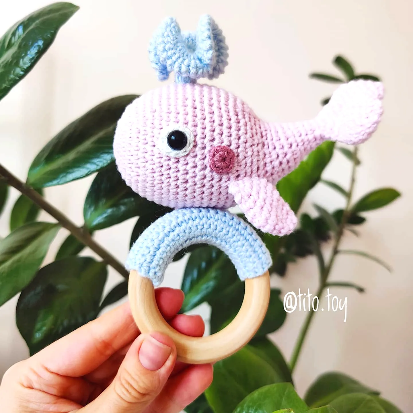 Adorable Crochet Teether in Pink Whale Design for Babies