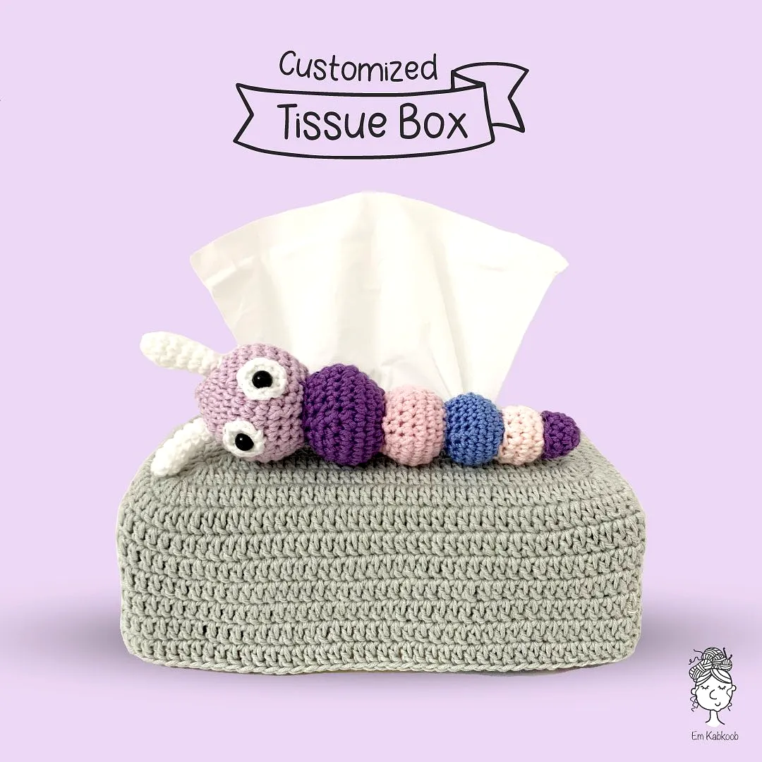 Adorable Crochet Tissue Box Cover with Playful Caterpillar Design