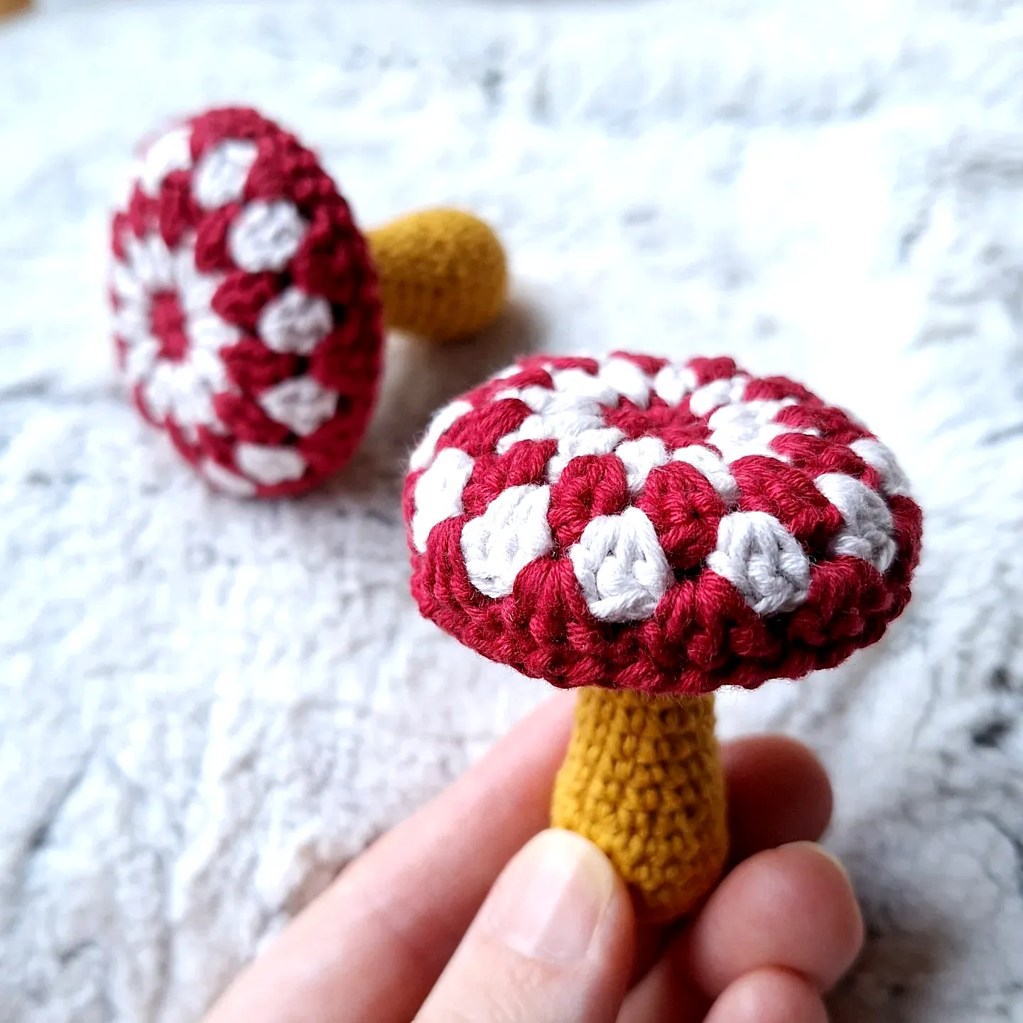 Adorable Crochet Toadstool in Vibrant Red and Yellow