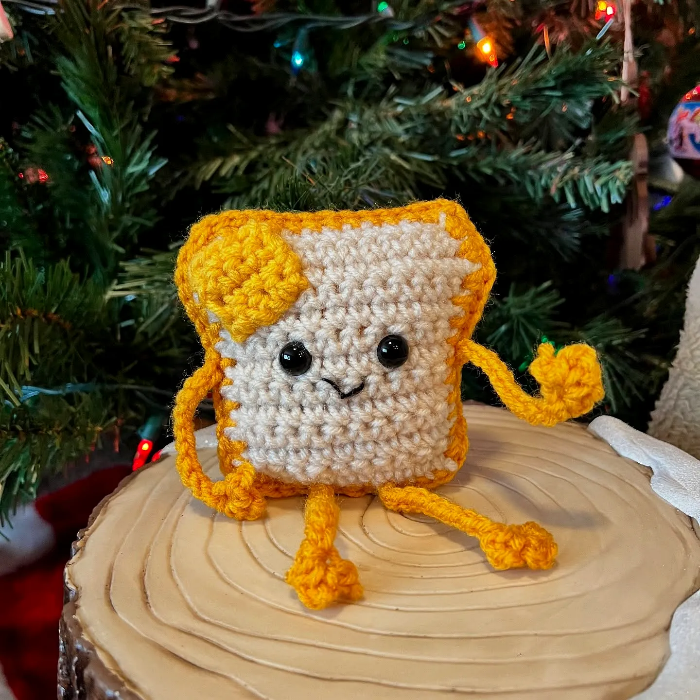 Adorable Crochet Toast Plush Toy in Golden Brown with Butter Pat