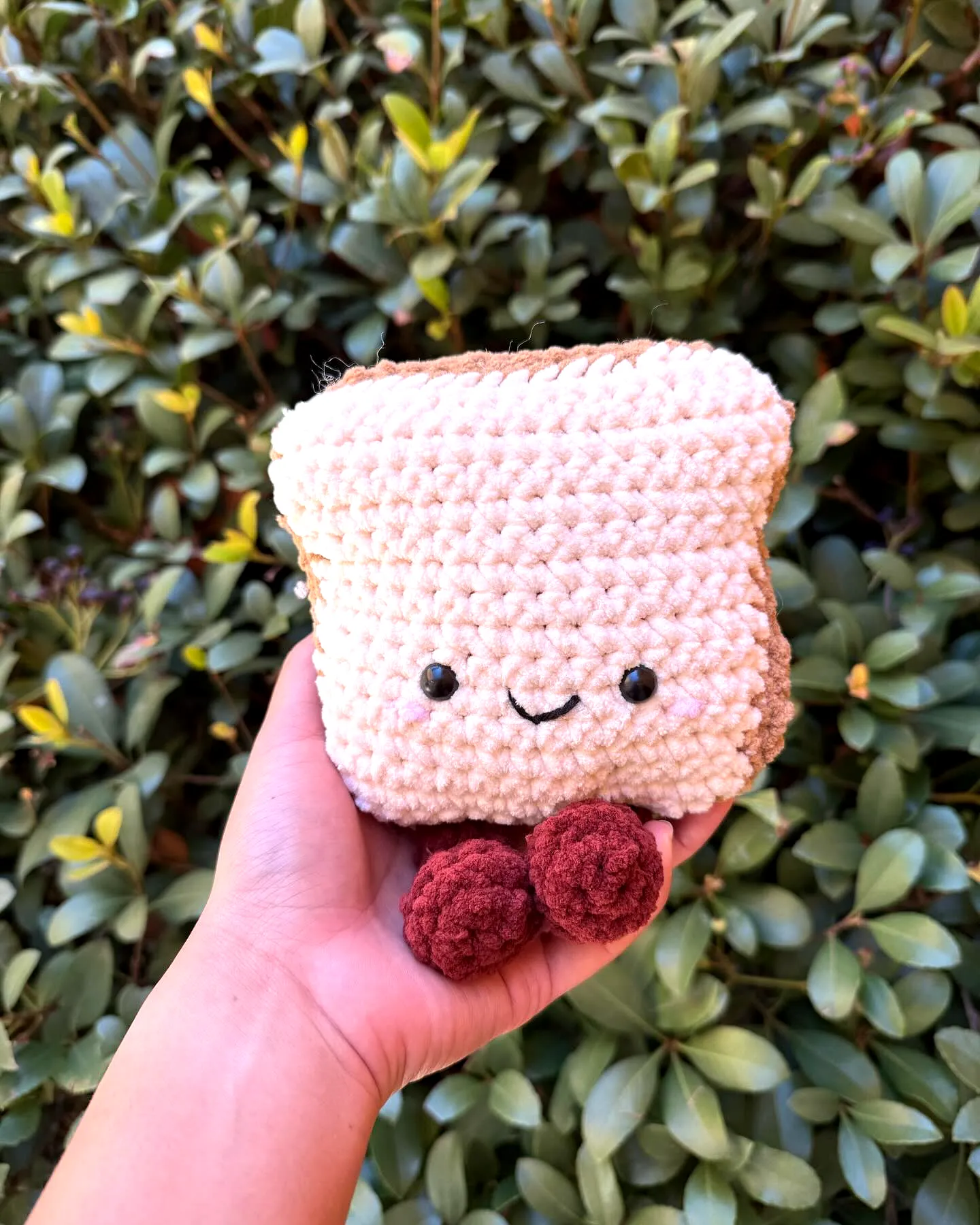 Adorable Crochet Toast Plushie in Beige and Brown Hues