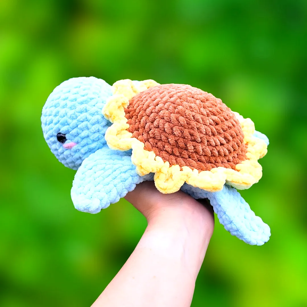 Adorable Crochet Turtle in Blue and Brown