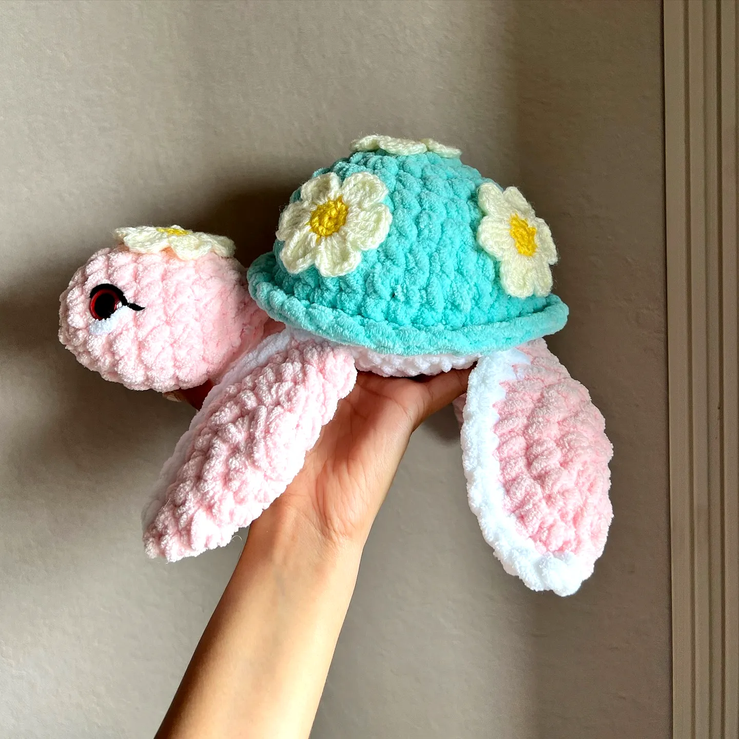 Adorable Crochet Turtle in Pastel Colors with Flower Accents