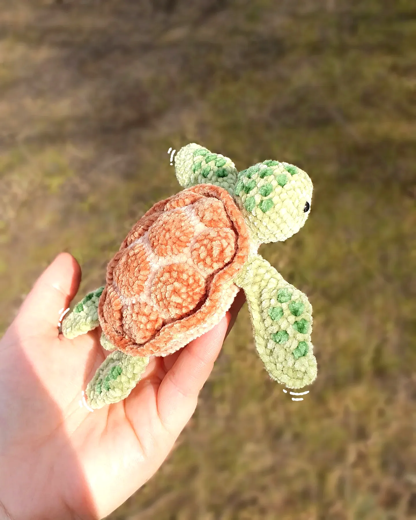 Adorable Crochet Turtle in Soft Green and Peachy-Brown
