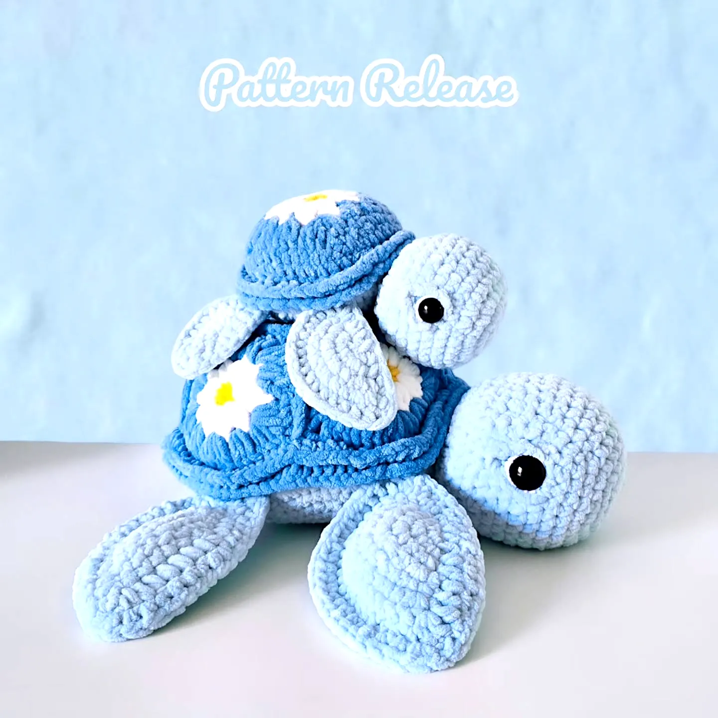 Adorable Crochet Turtle in Soft Pastel Blue with Flowers