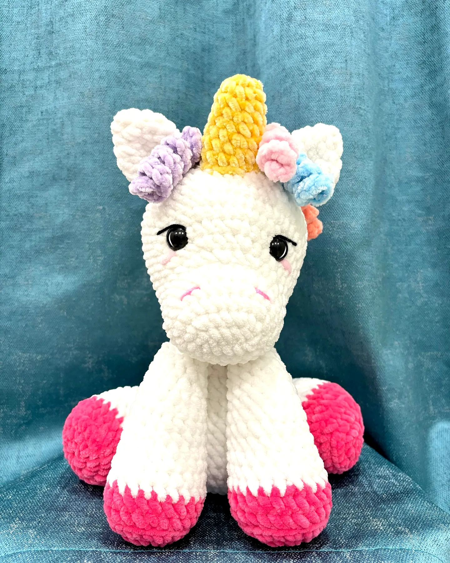 Adorable Crochet Unicorn in Colorful Style with Golden Horn