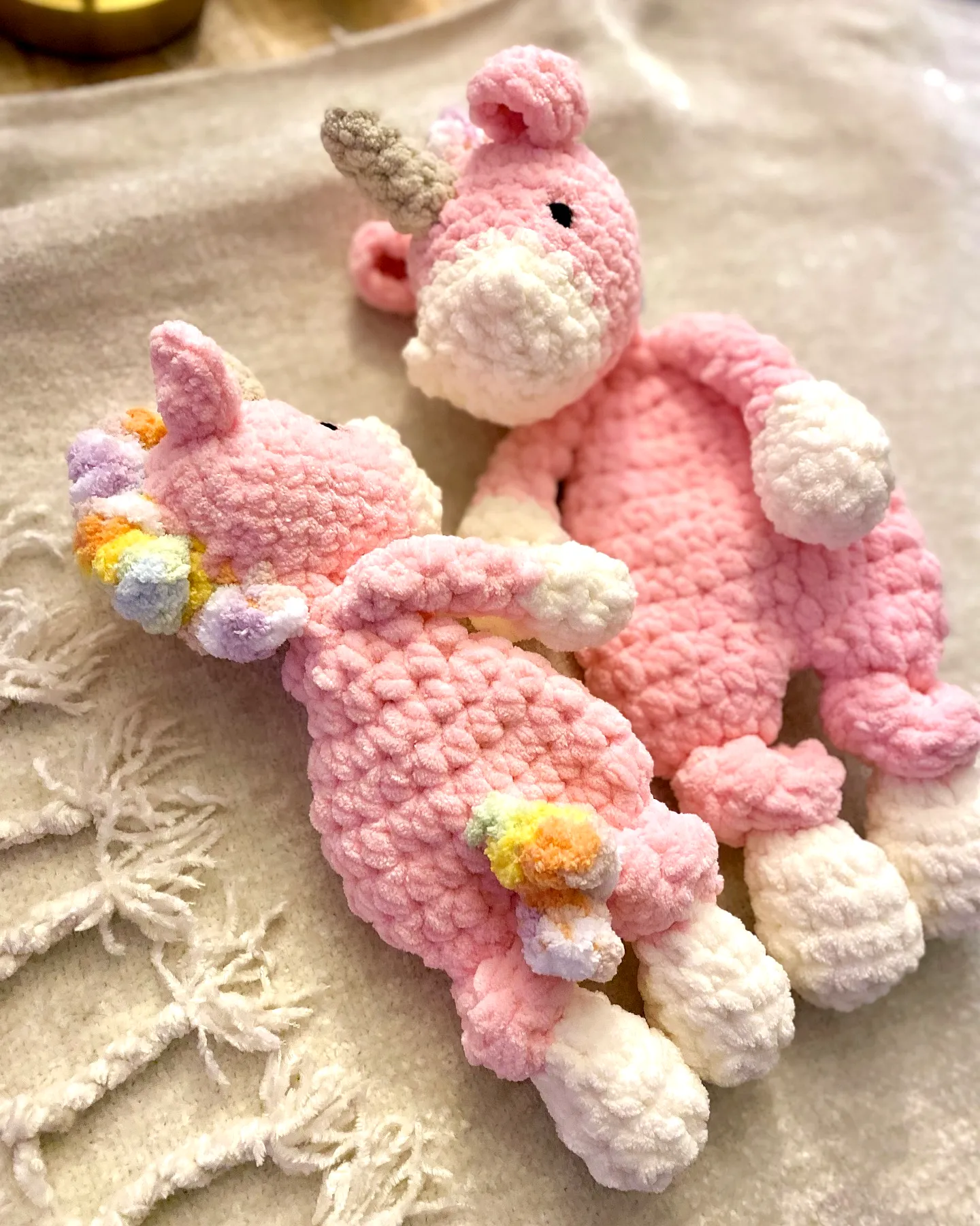 Adorable Crochet Unicorn in Pastel Pink with Colorful Mane