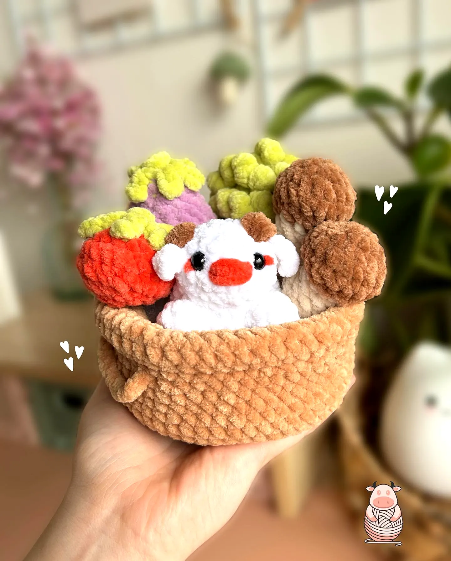Adorable Crochet Vegetable Basket in Earthy Tones and Colors