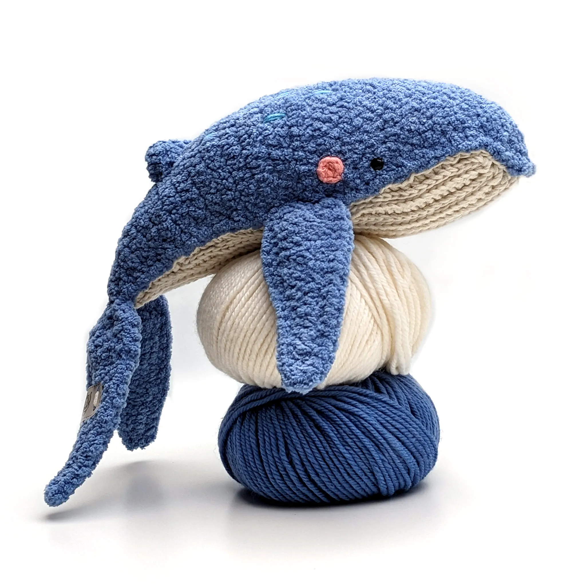 Adorable Crochet Whale Plush Toy in Soft Blue and Cream