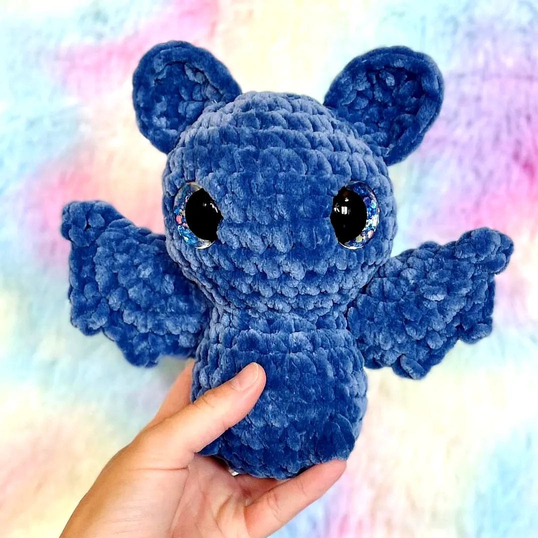 Adorable Deep Blue Crochet Bat Plush Toy