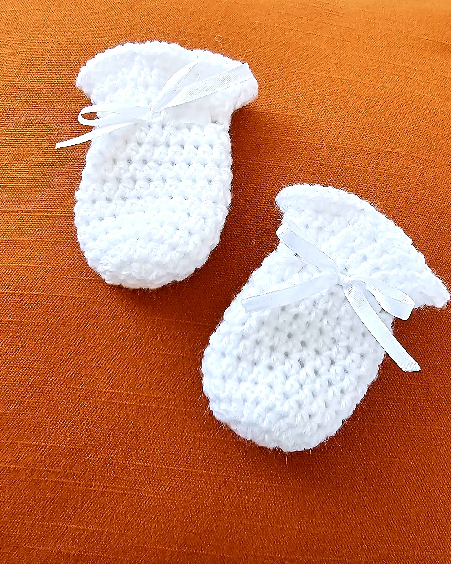 Adorable Easy Crochet Baby Mittens in Soft White with Bow