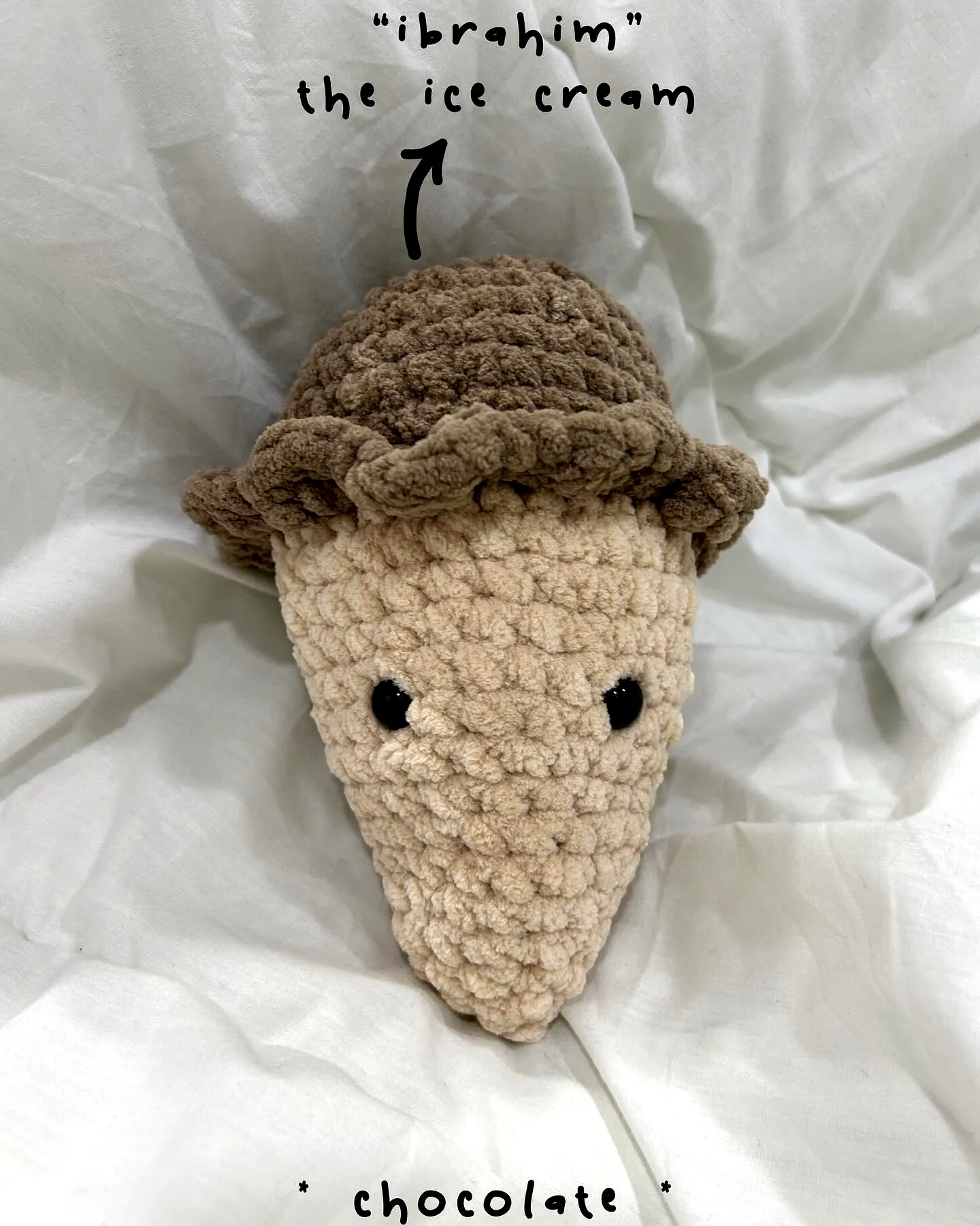 Adorable easy crochet ice cream plush toy in chocolate color