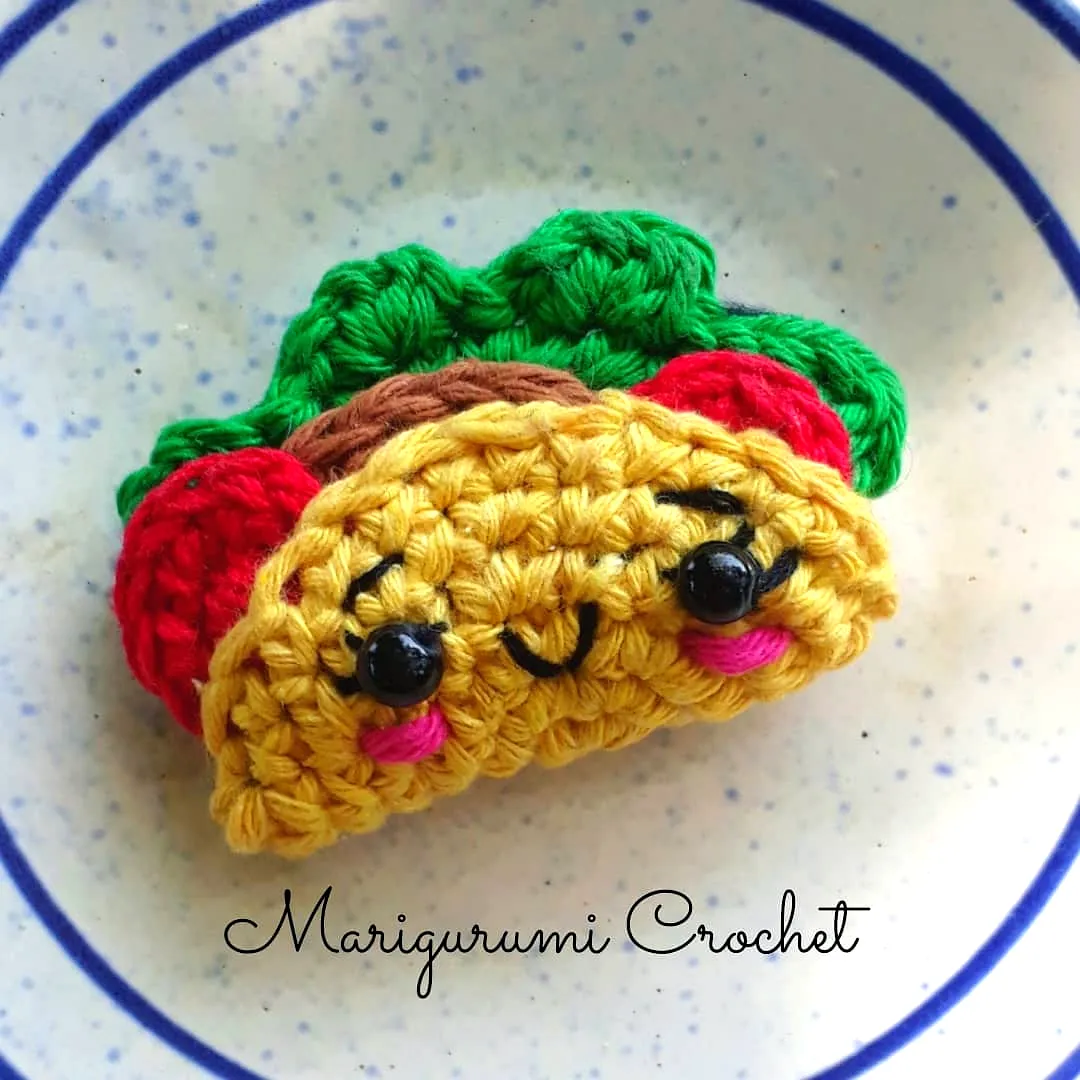 Adorable Easy Crochet Taco in Colorful Yarn with Smiling Face