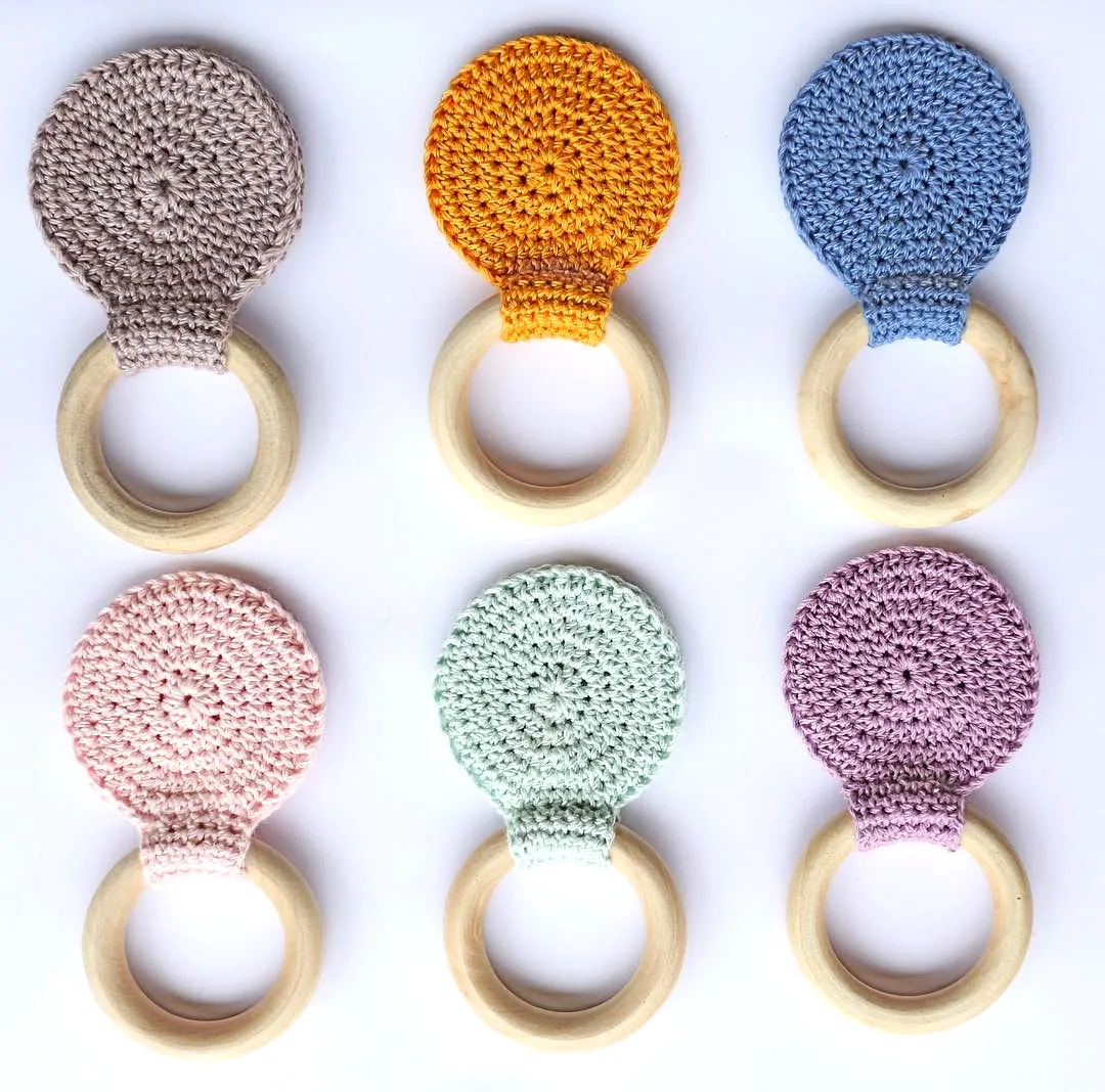 Adorable Easy Crochet Teether with Vibrant Colors and Wood Ring
