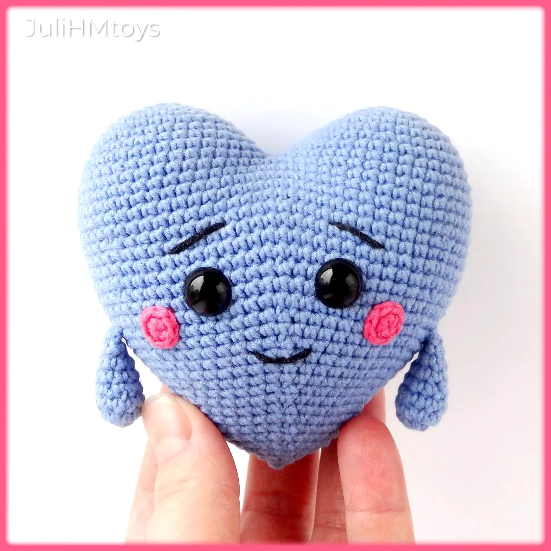 Adorable light blue crochet heart plush toy