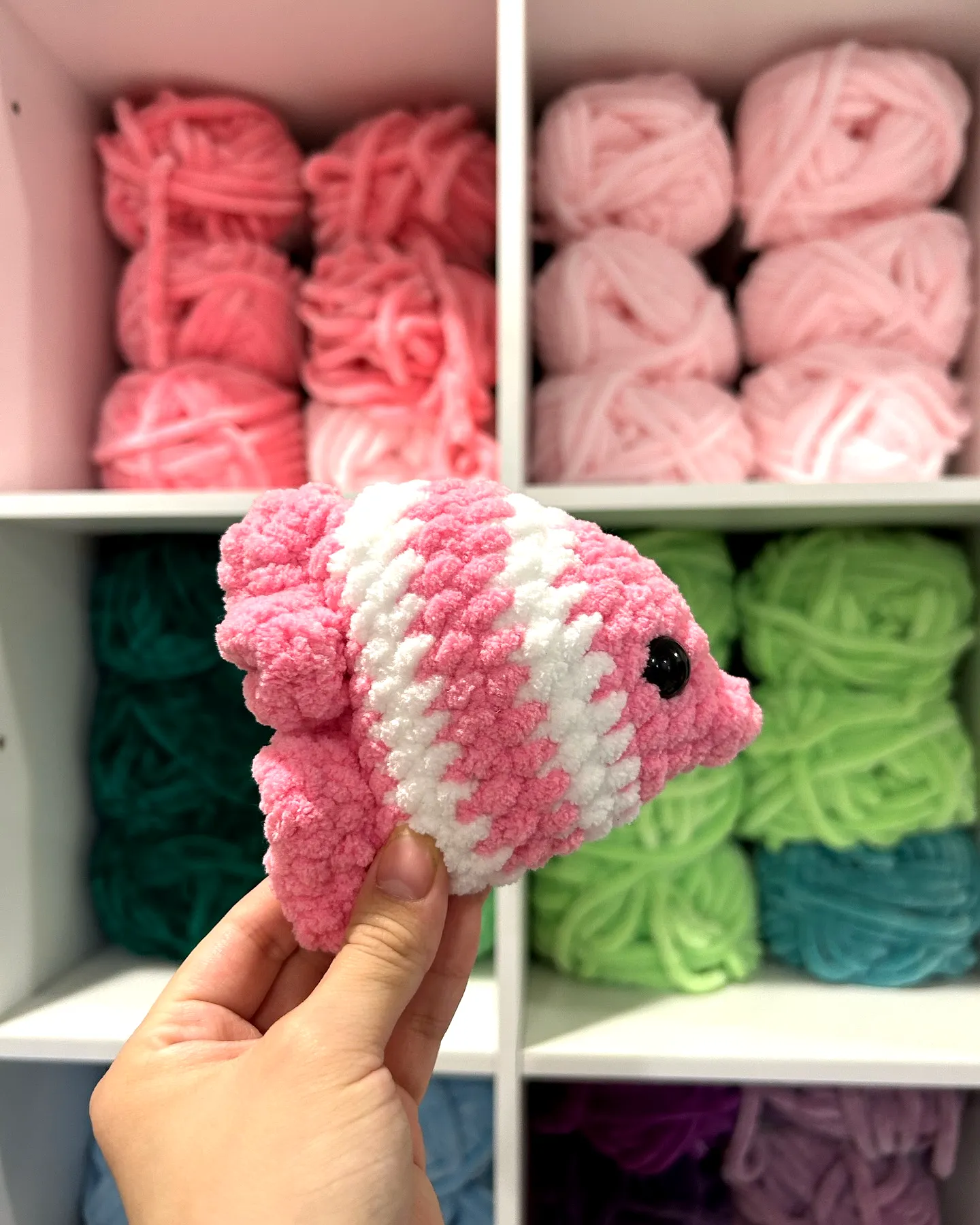 Adorable pink and white crochet fish