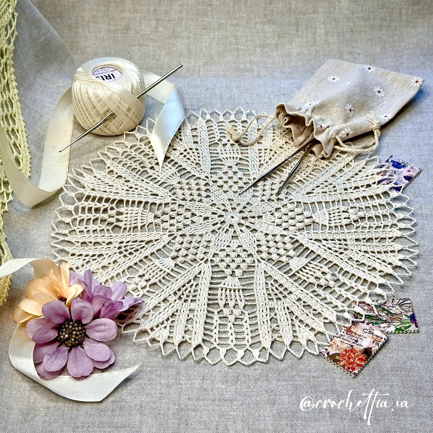 Advanced Crochet Doily in Light Cotton Featuring Delicate Lace