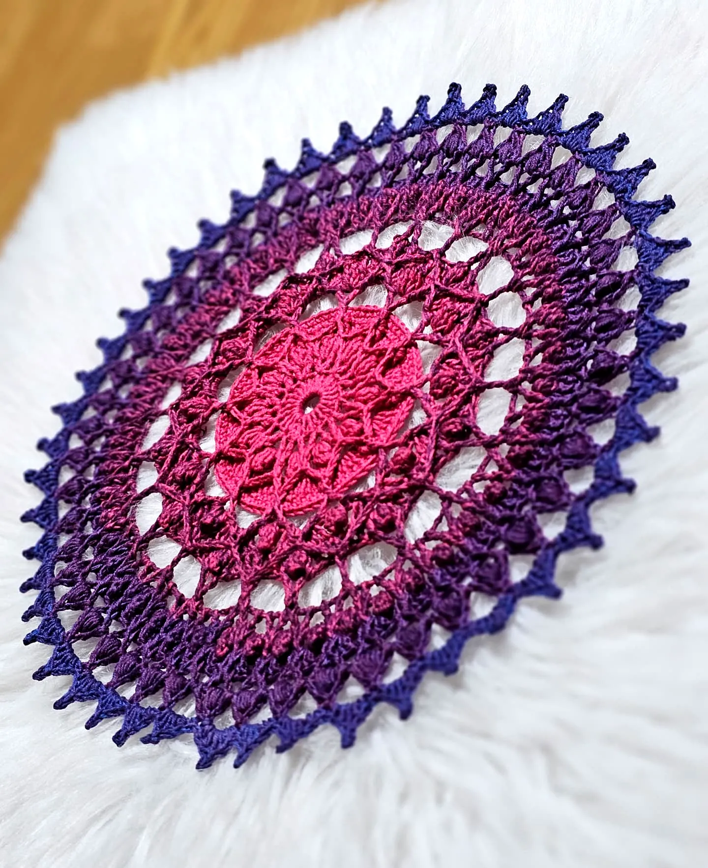 Advanced Crochet Mandala in Vibrant Pink and Purple Gradient