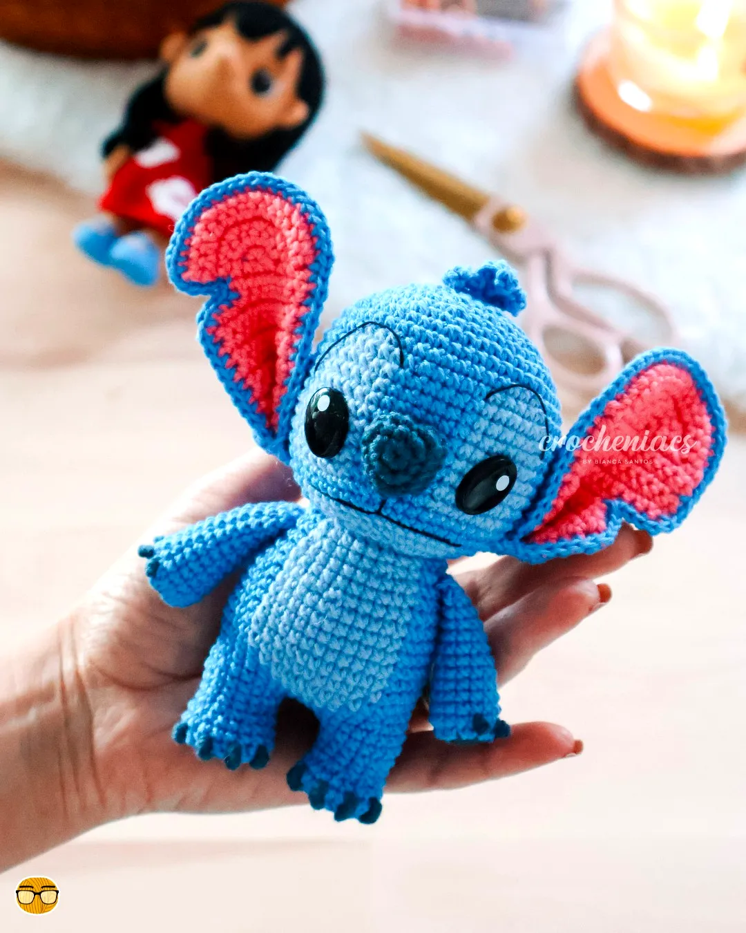 Charming Blue Crochet Amigurumi with Pink Ears