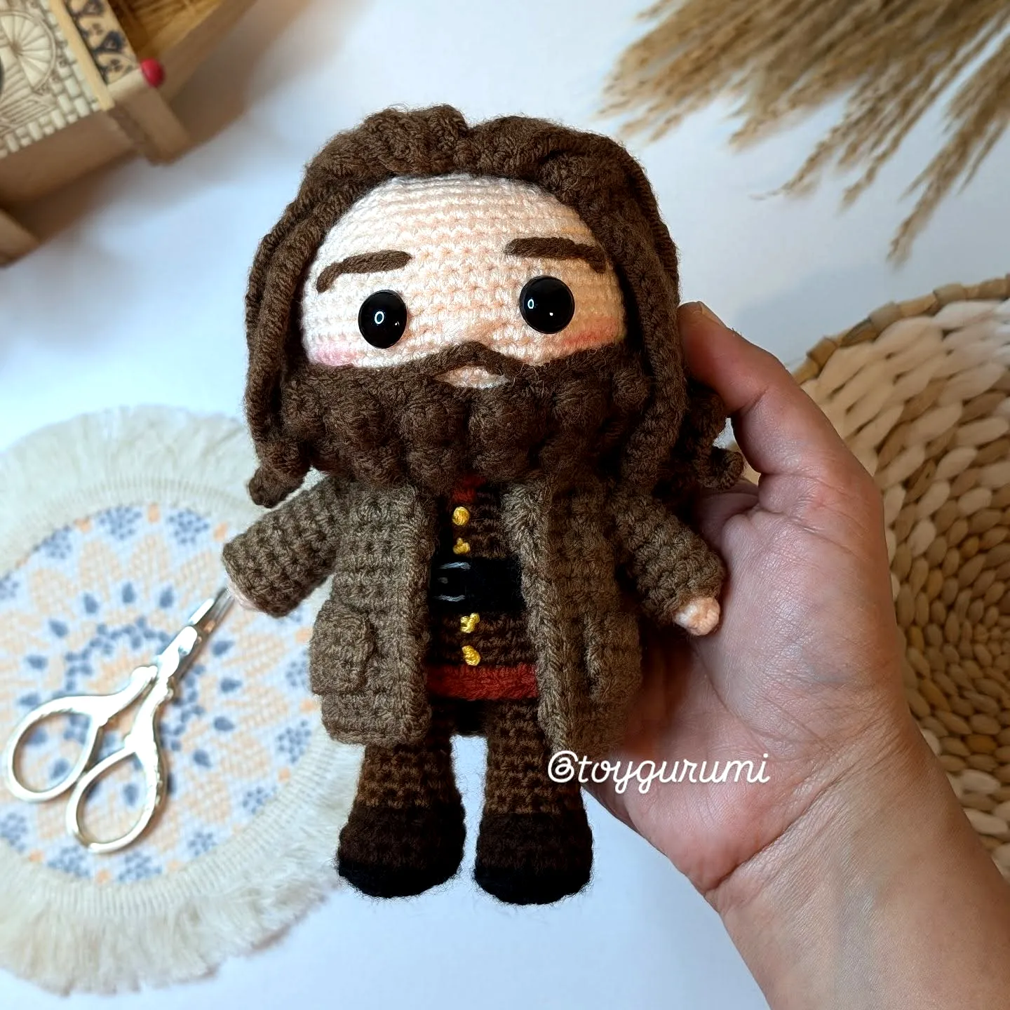 Charming Crochet Amigurumi Doll with Cute Brown Coat and Beard