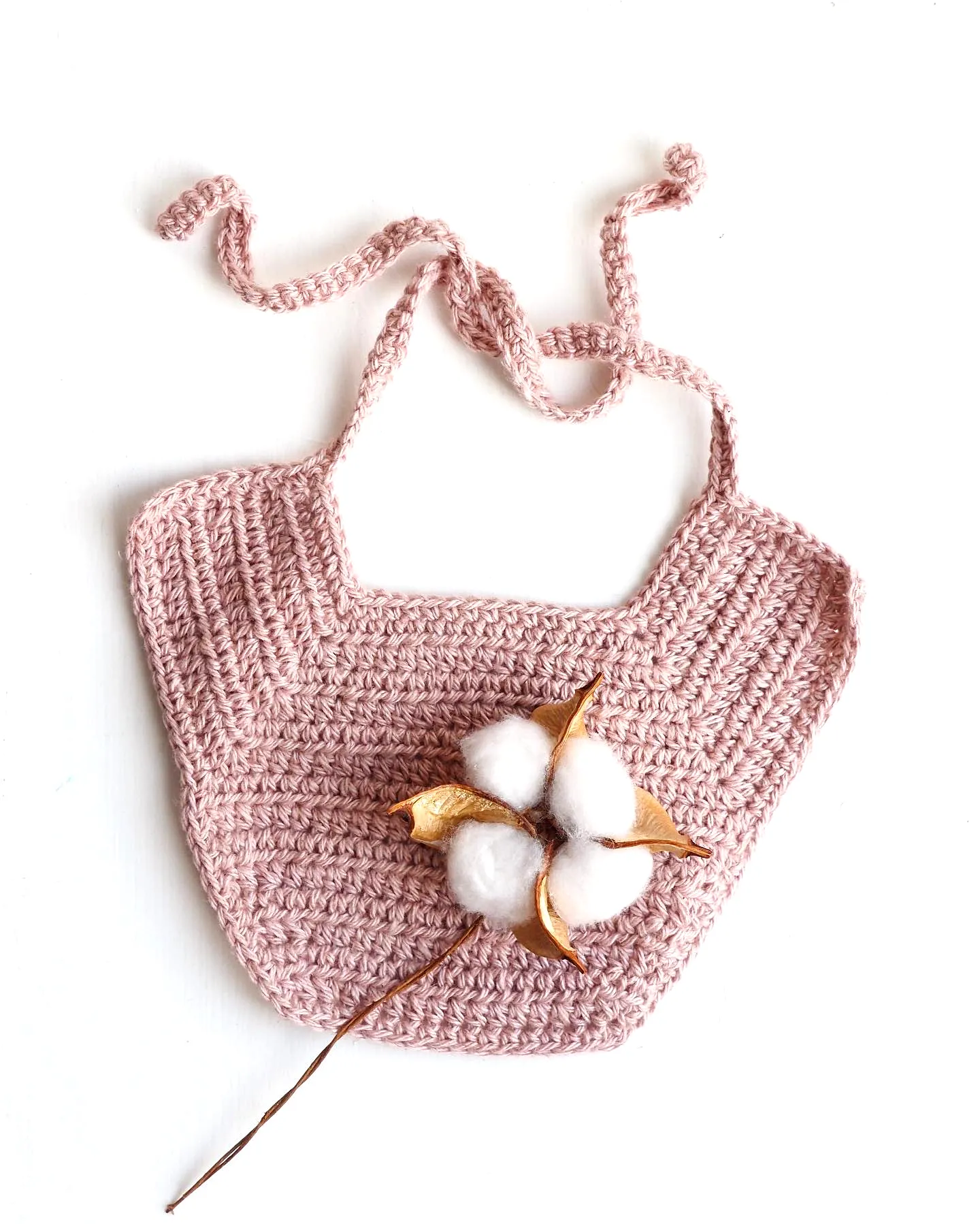 Charming Crochet Baby Bib in Blush Pink with Flower Detail
