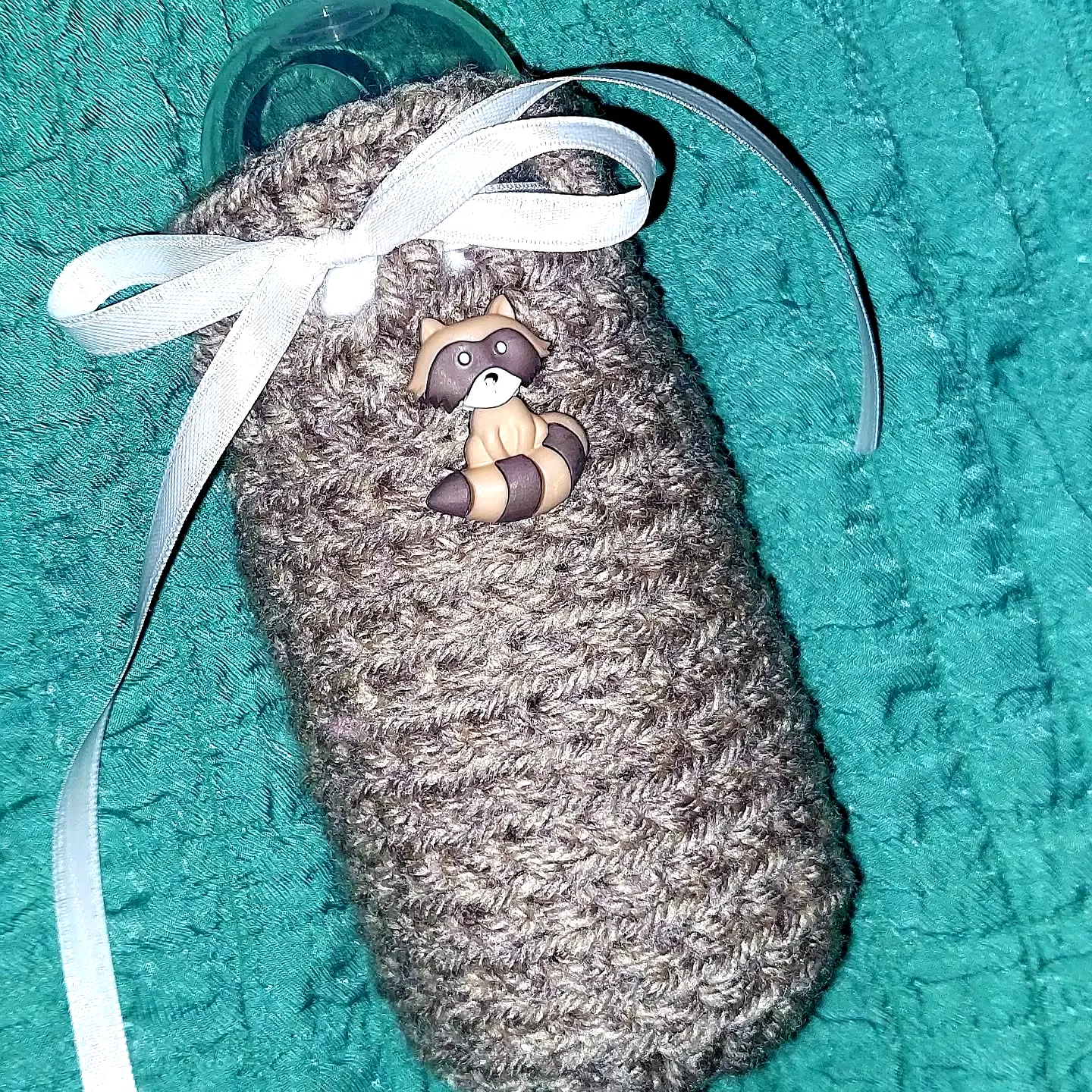 Charming Crochet Baby Bottle Cover in Cozy Brown with Raccoon