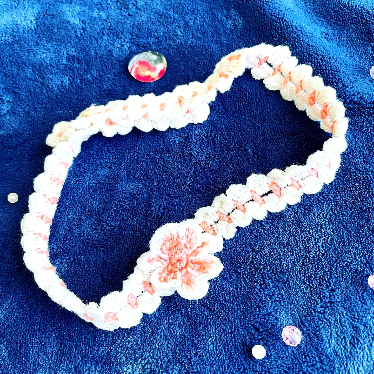 Charming Crochet Baby Headband in Pastel Pink and White