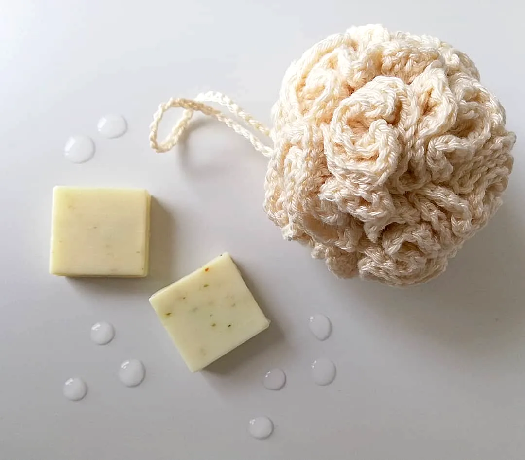 Charming Crochet Bath Pouf in Creamy Beige