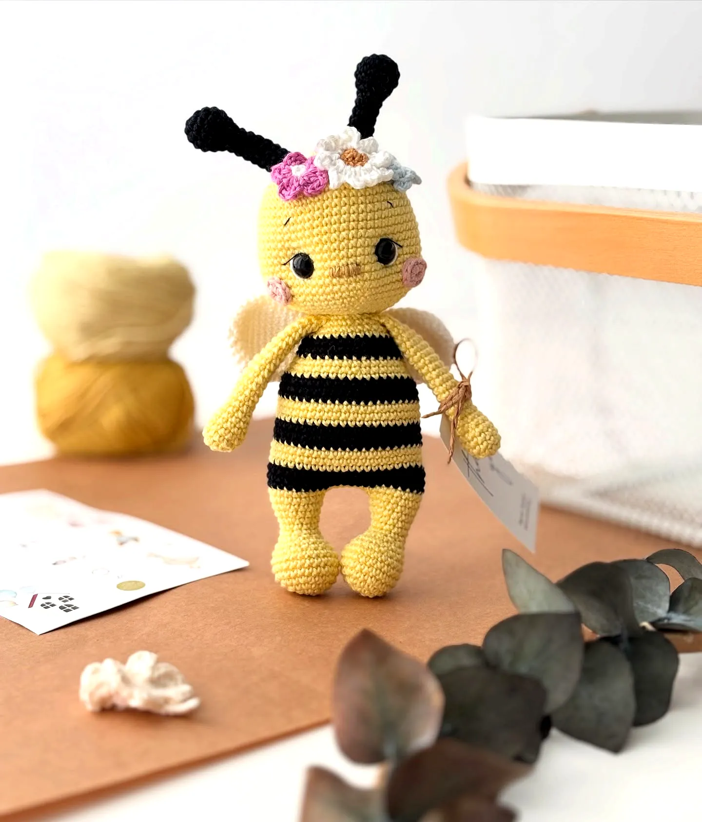 Charming Crochet Bee Pattern in Yellow and Black with Flowers