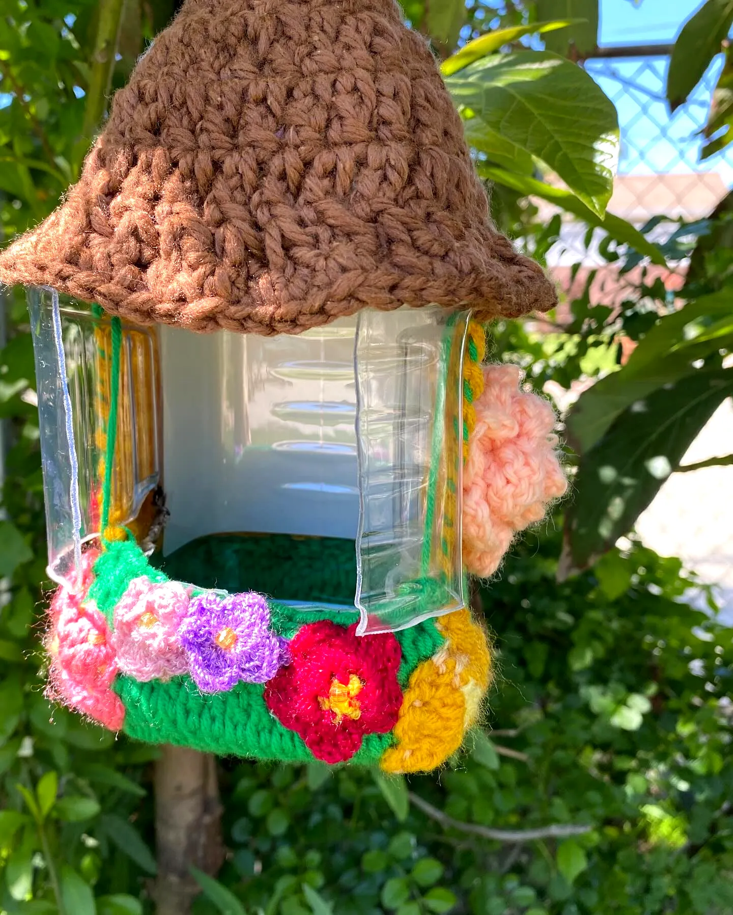 Charming Crochet Bird Feeder with Colorful Floral Design
