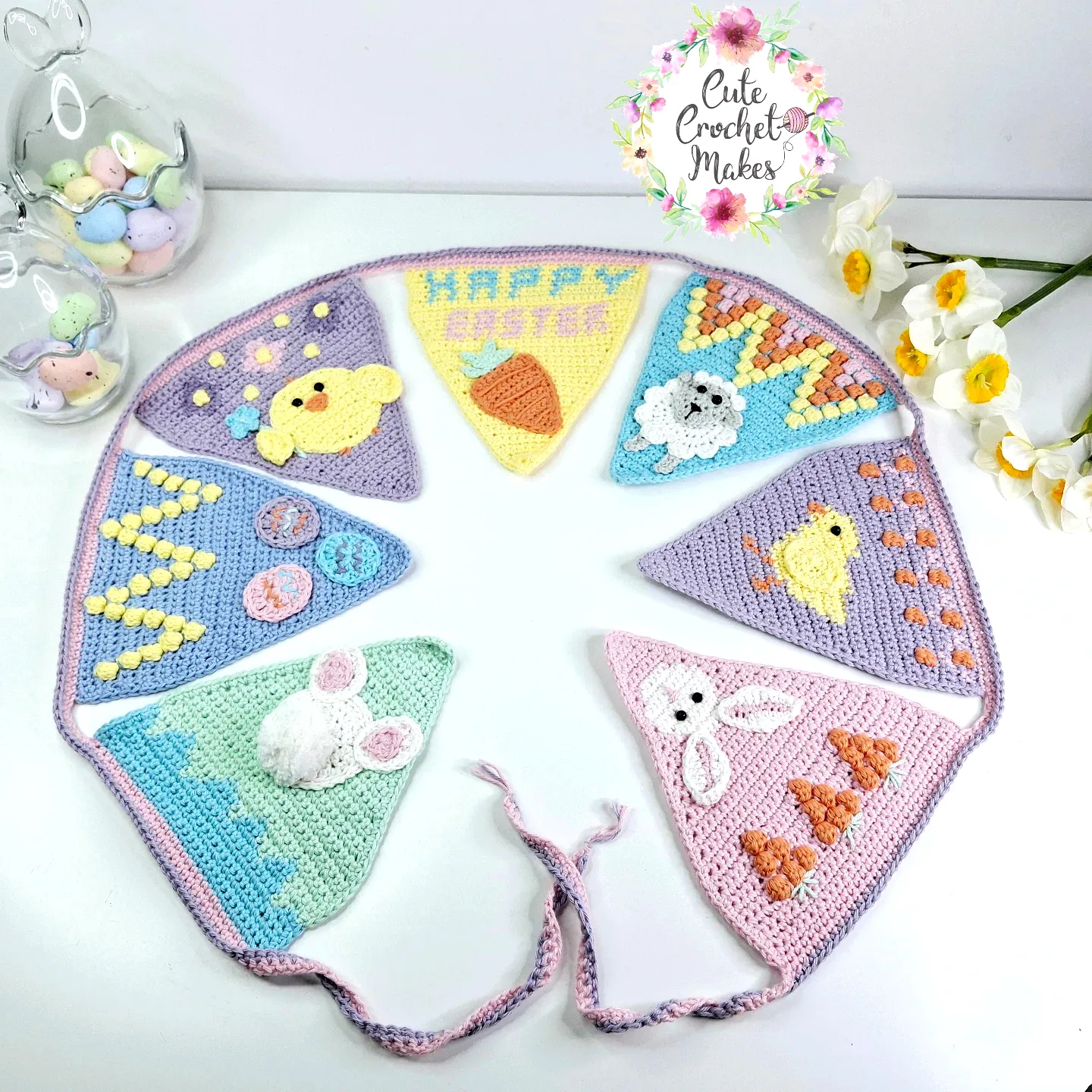 Charming Crochet Bunting in Pastel Colors with Easter Motifs