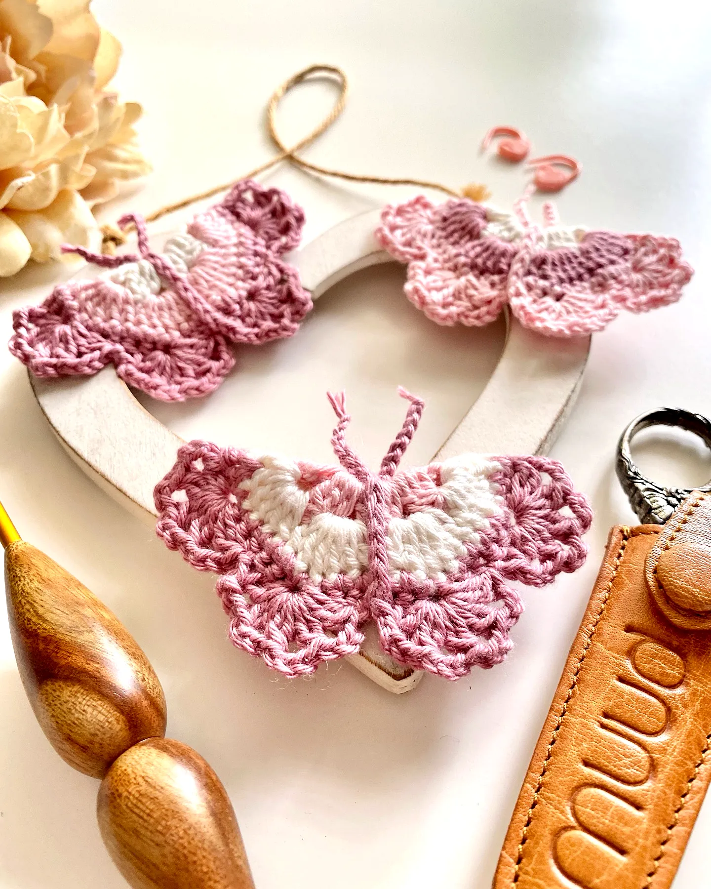 Charming Crochet Butterfly in Soft Pink and White