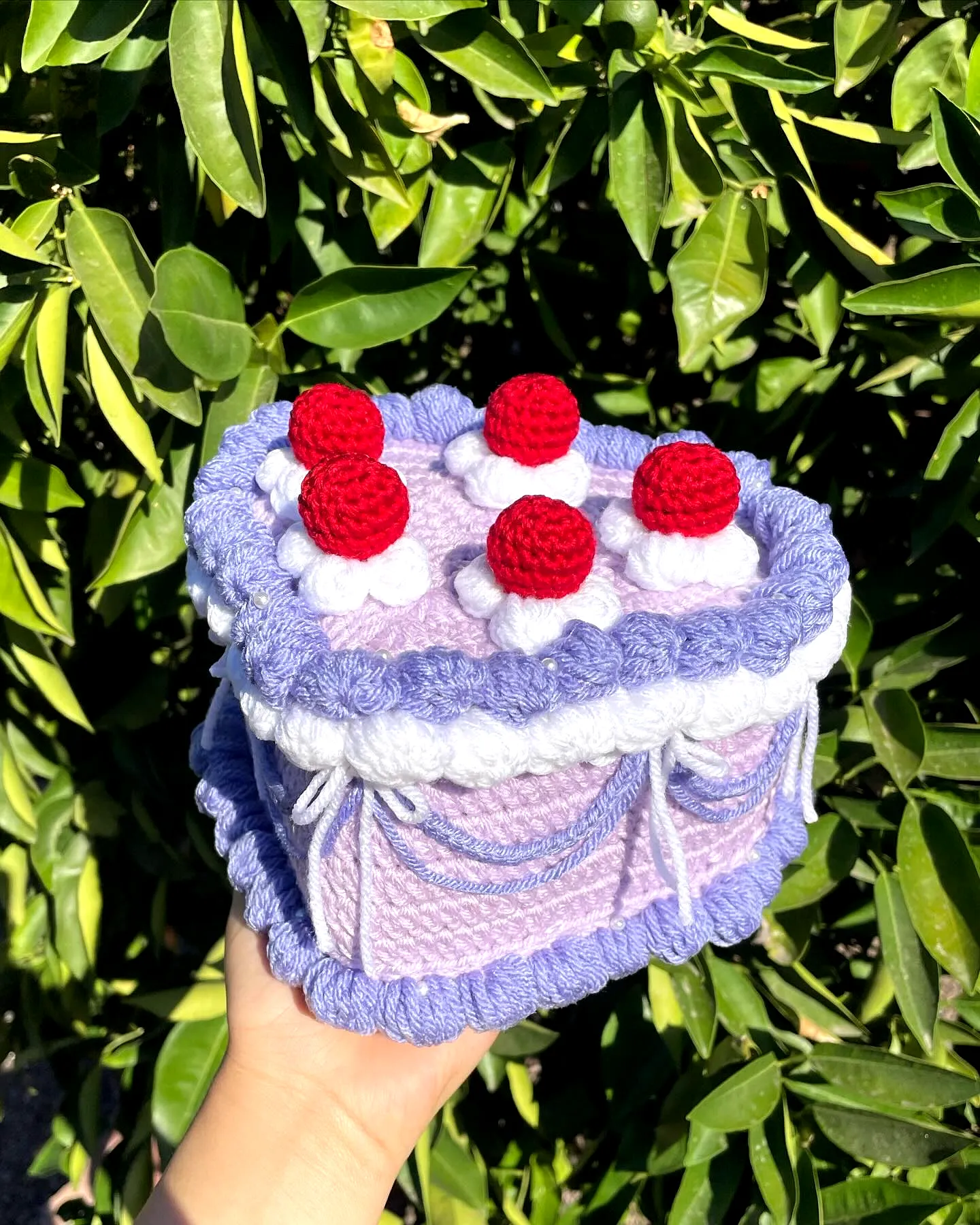 Charming Crochet Cake in Pastel Purple with Ruffled Edges
