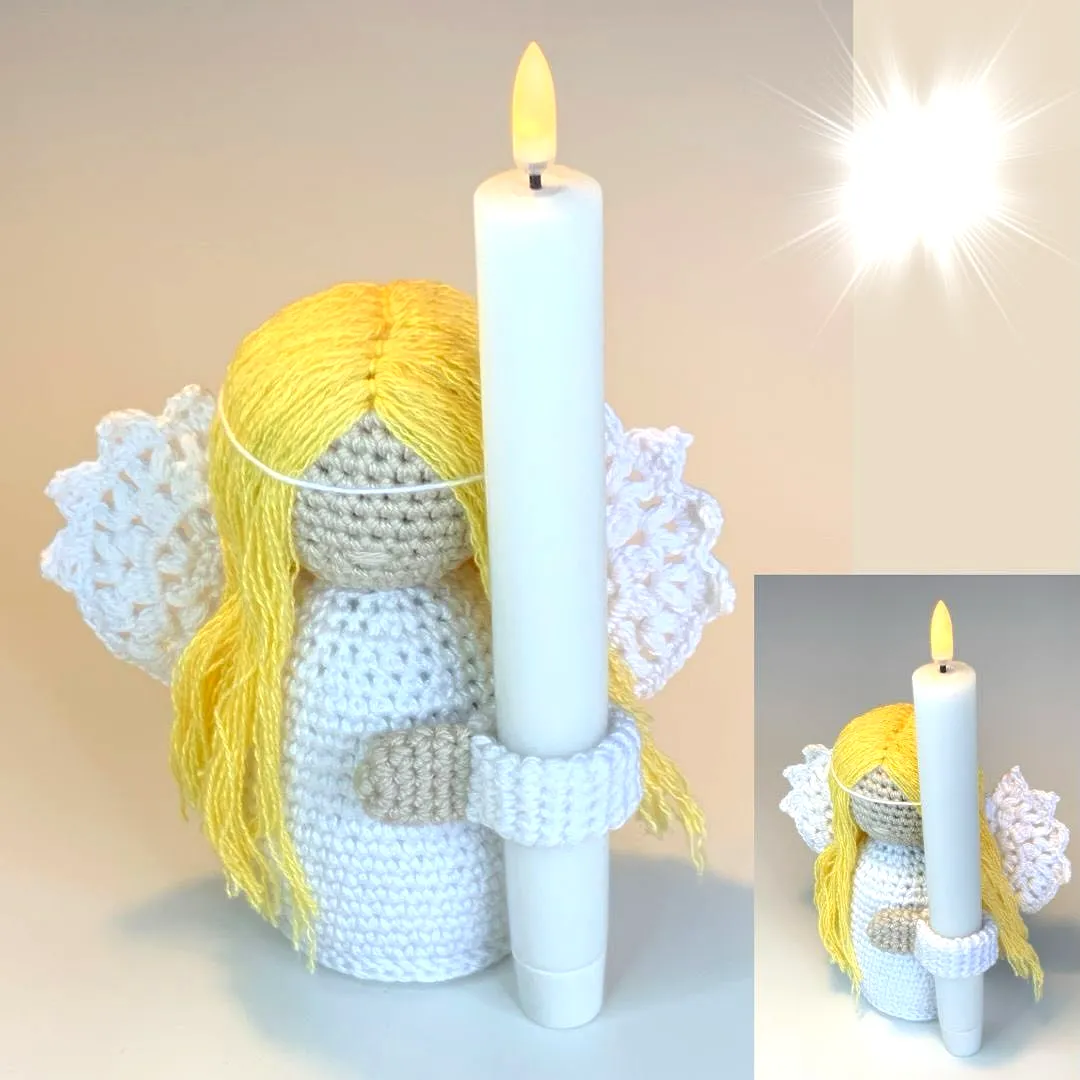 Charming Crochet Candle Holder in Soft White and Blonde Yarn