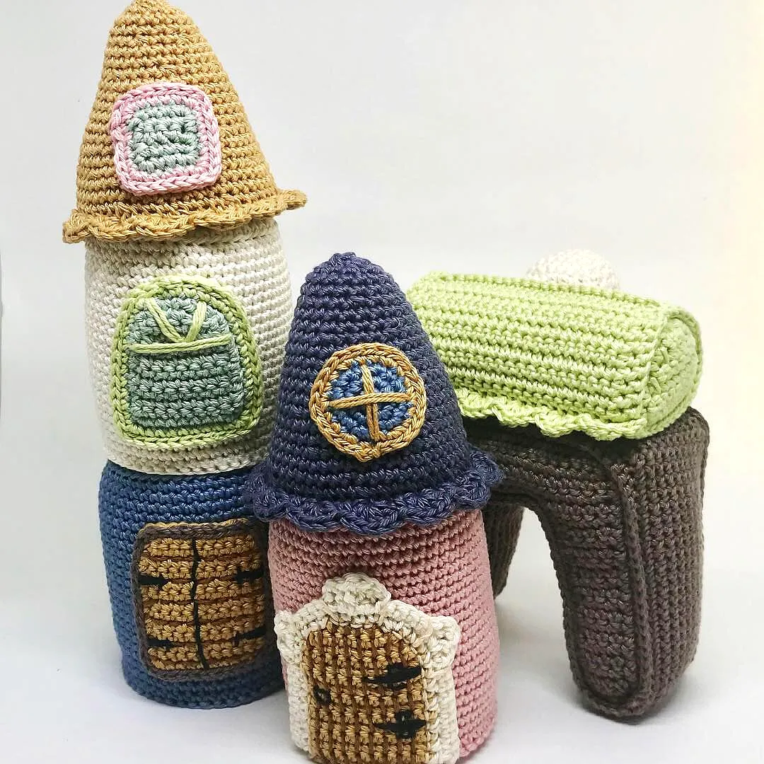 Charming Crochet Castle Set in Soft Pastel Colors