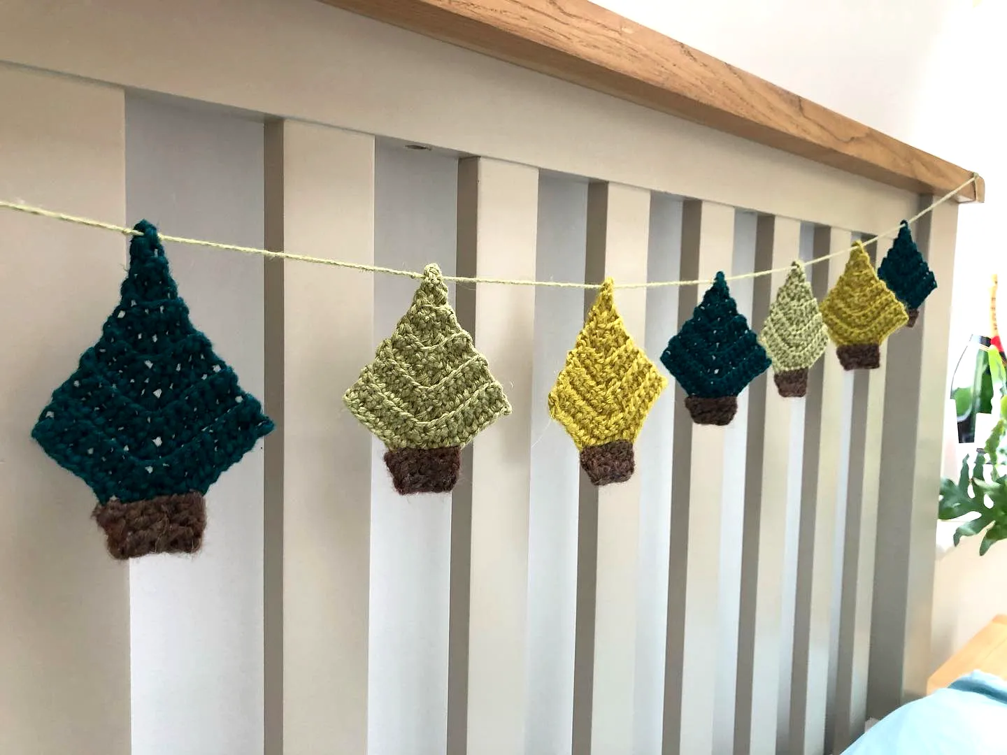Charming Crochet Christmas Garland of Mini Trees in Green and Brown