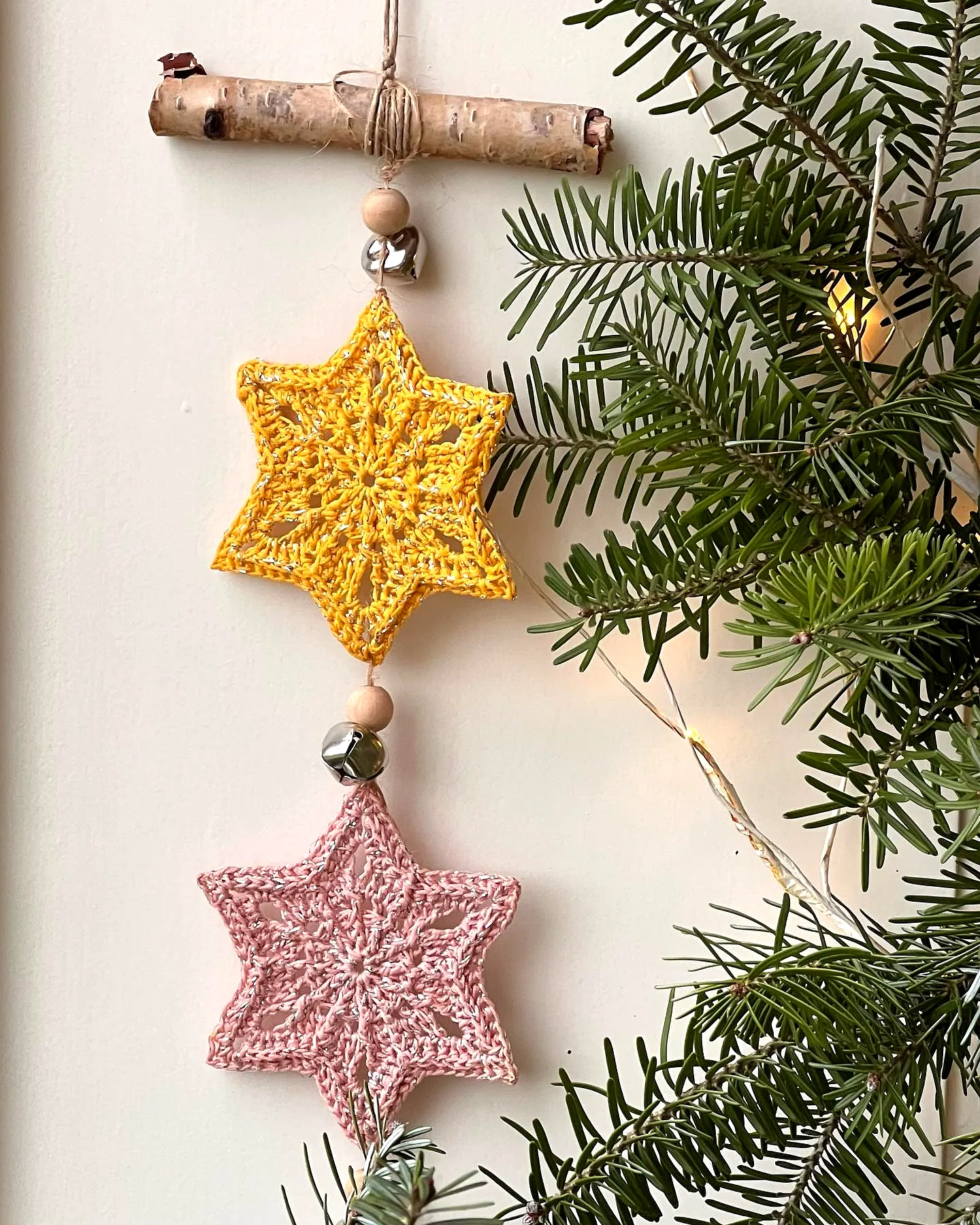 Charming Crochet Christmas Star Decoration in Yellow and Pink