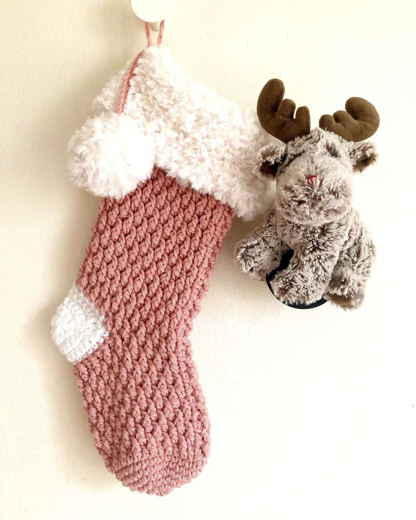Charming Crochet Christmas Stocking in Cozy Pink and White