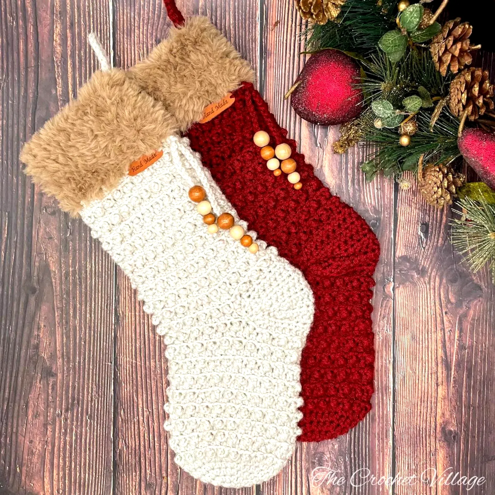 Charming Crochet Christmas Stocking in Cozy Red and Cream