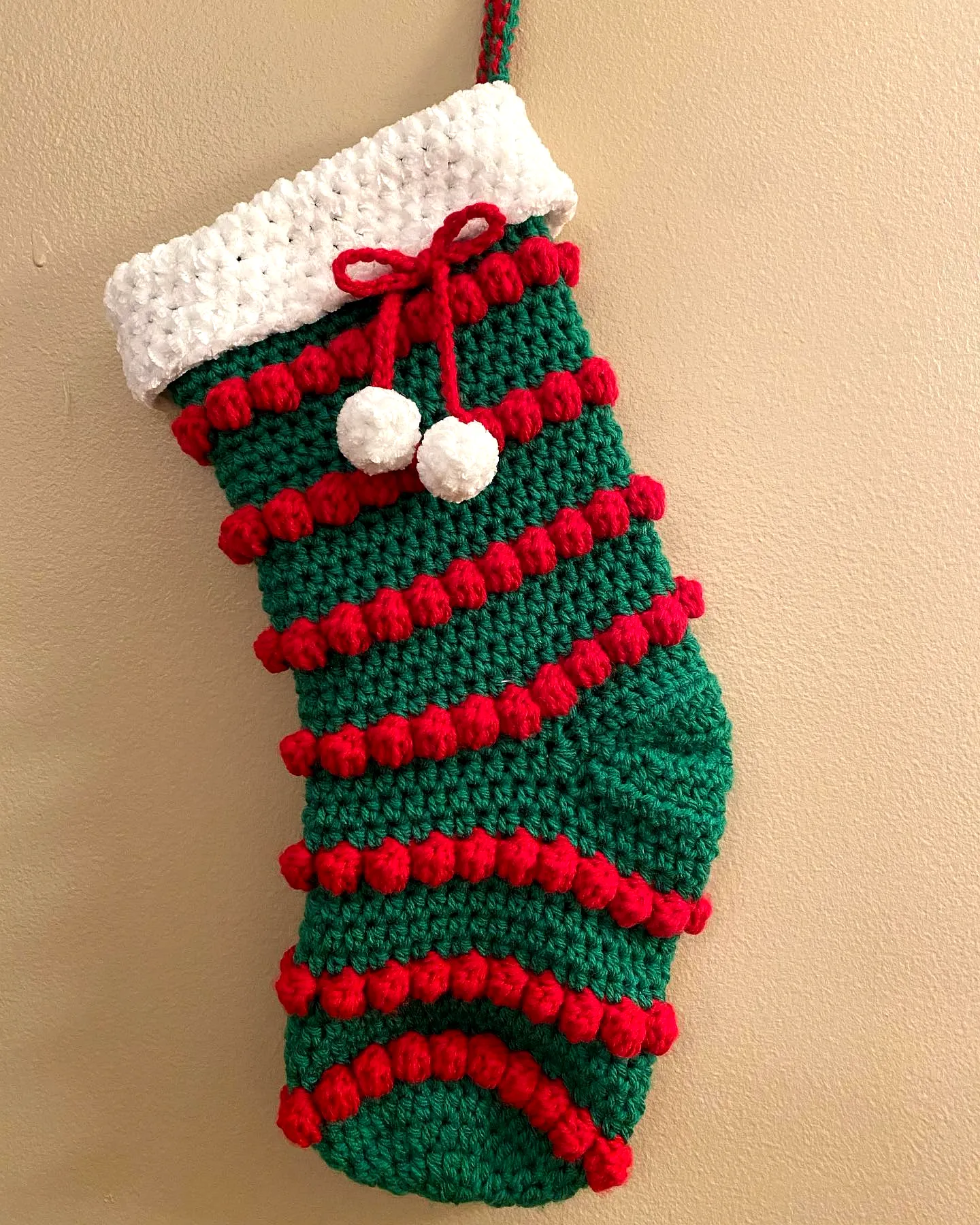 Charming Crochet Christmas Stocking in Green and Red Stripes