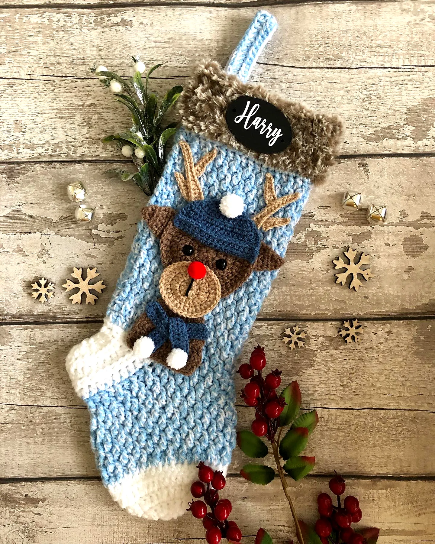 Charming Crochet Christmas Stocking with Reindeer Design