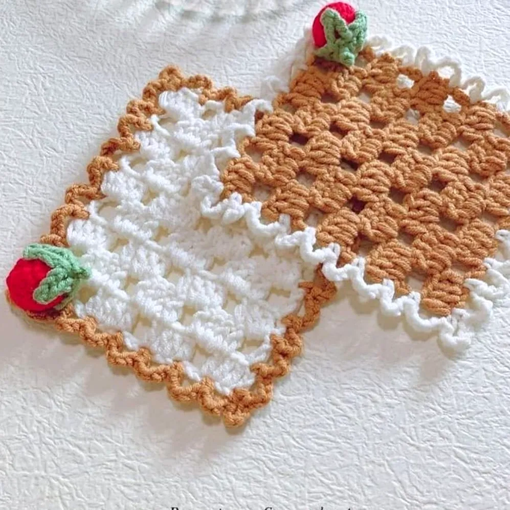 Charming Crochet Coaster Set with Strawberries in Cozy Colors