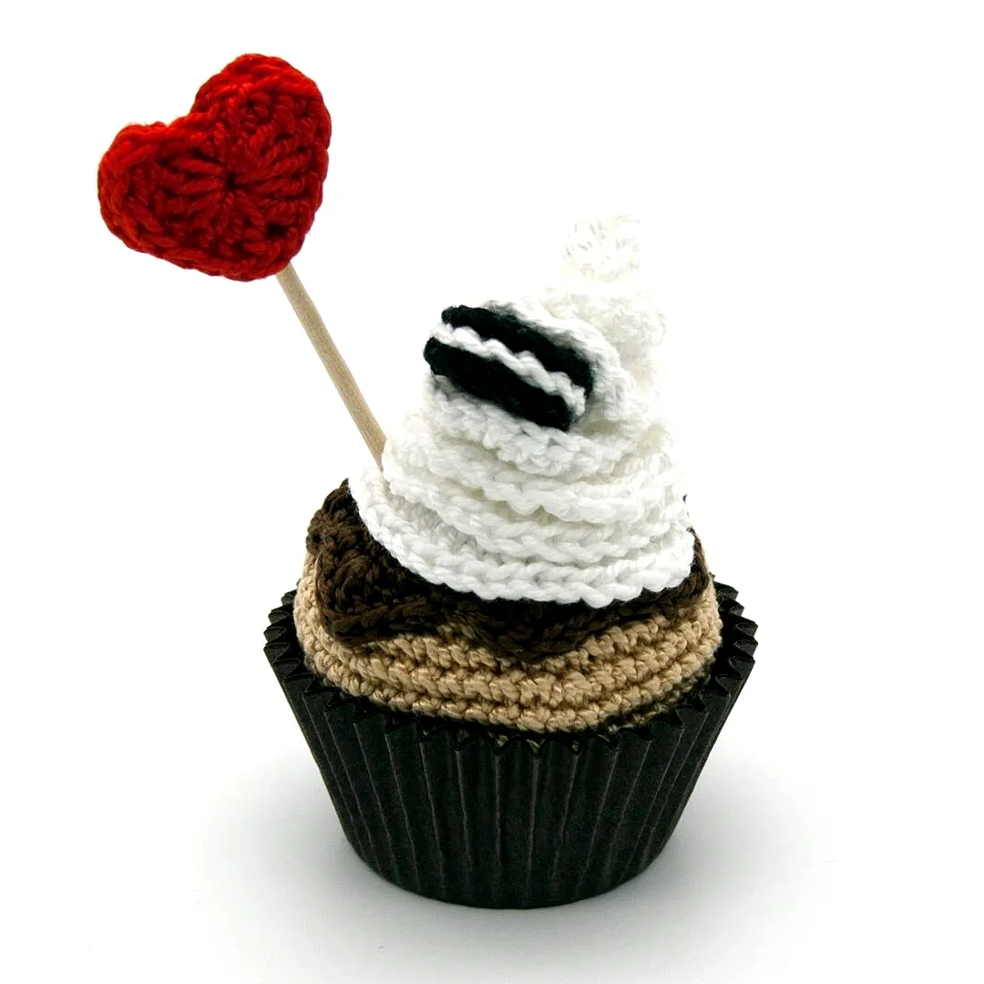 Charming Crochet Cupcake in Brown and Cream