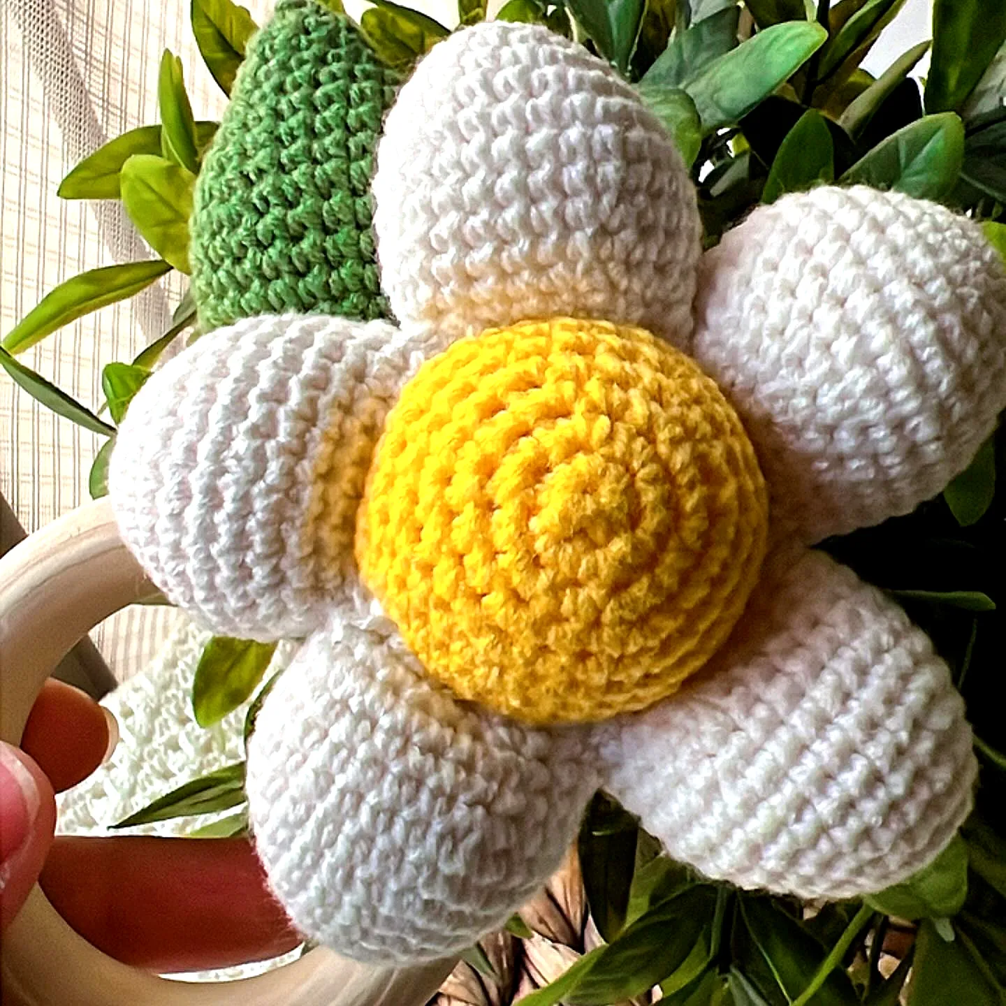Charming Crochet Daisy Toy in Vibrant Yellow and White