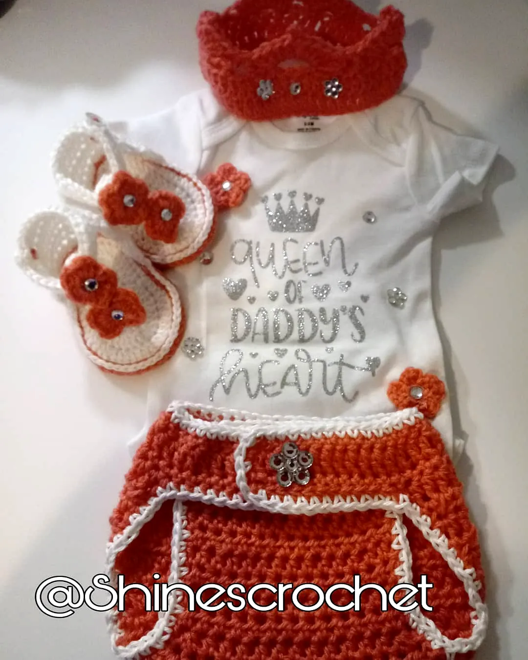 Charming Crochet Diaper Cover in Vibrant Orange and White