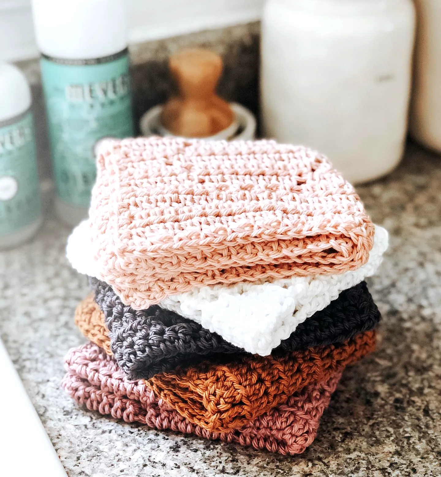 Charming Crochet Dishcloth in Textured Pink and Brown Tones