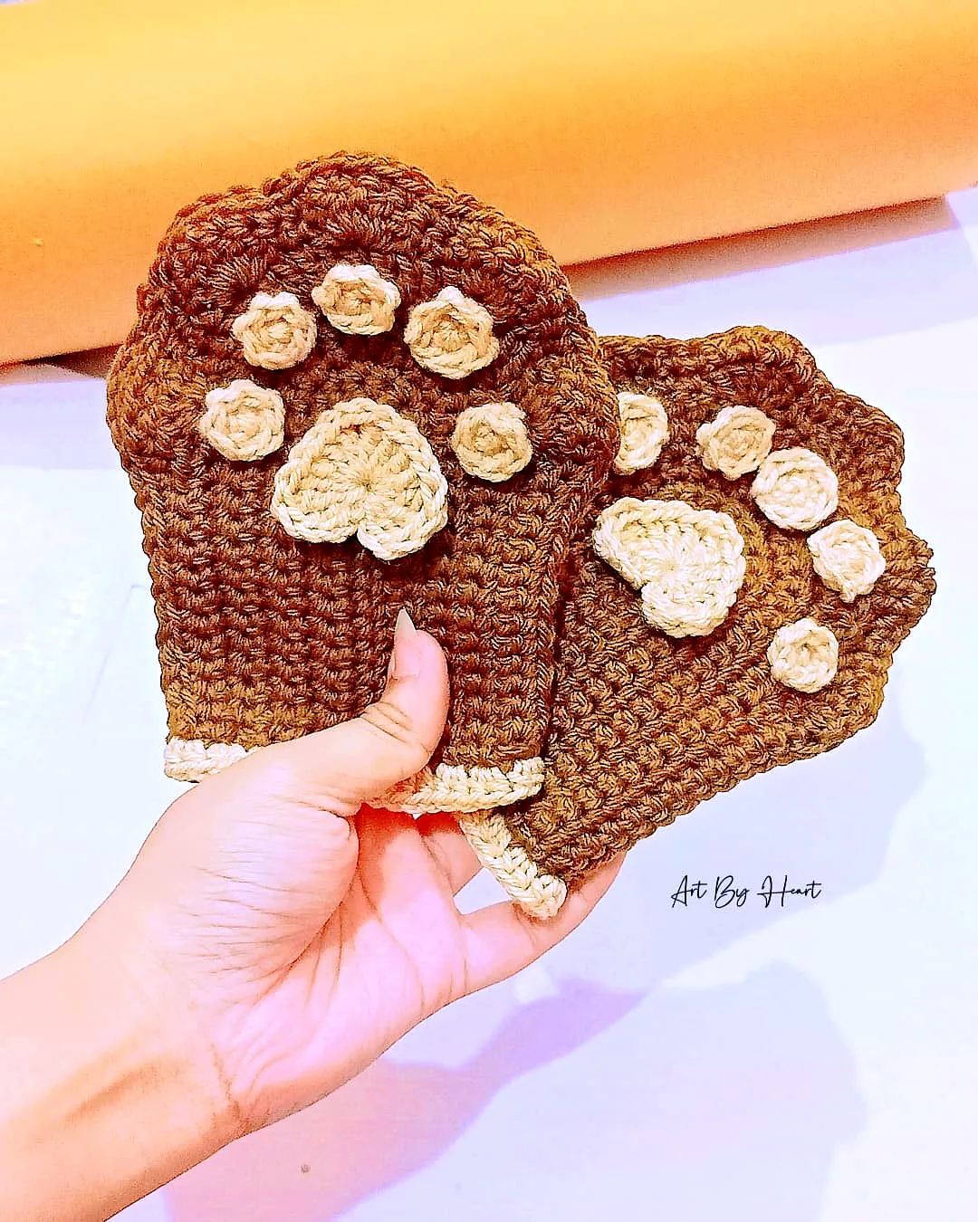 Charming Crochet Dog Paw Print in Warm Brown for Crafters