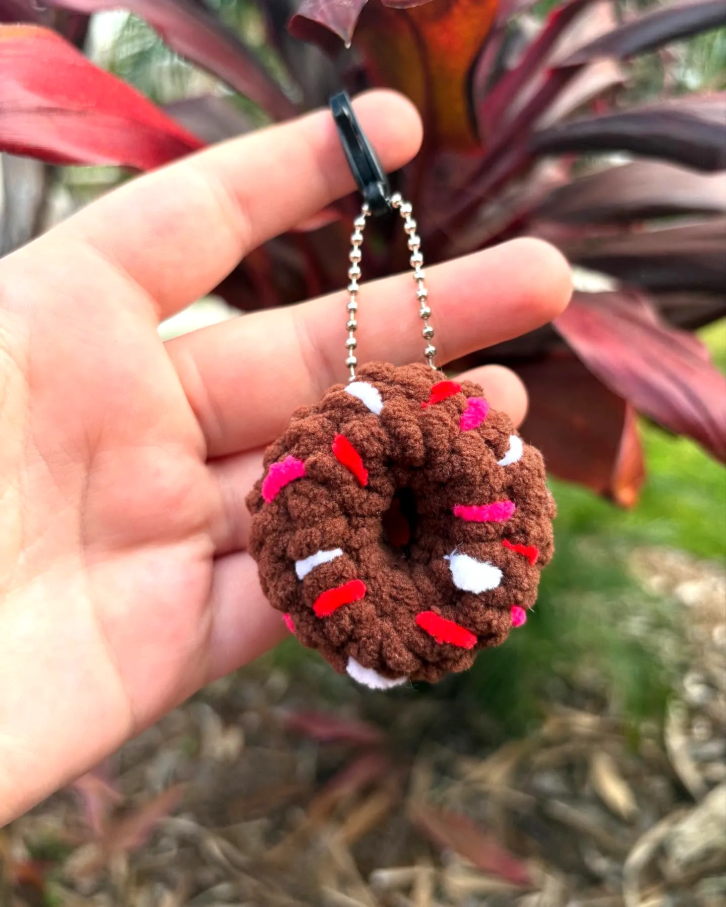 Charming Crochet Donut Keychain in Rich Brown with Colorful Sprinkles