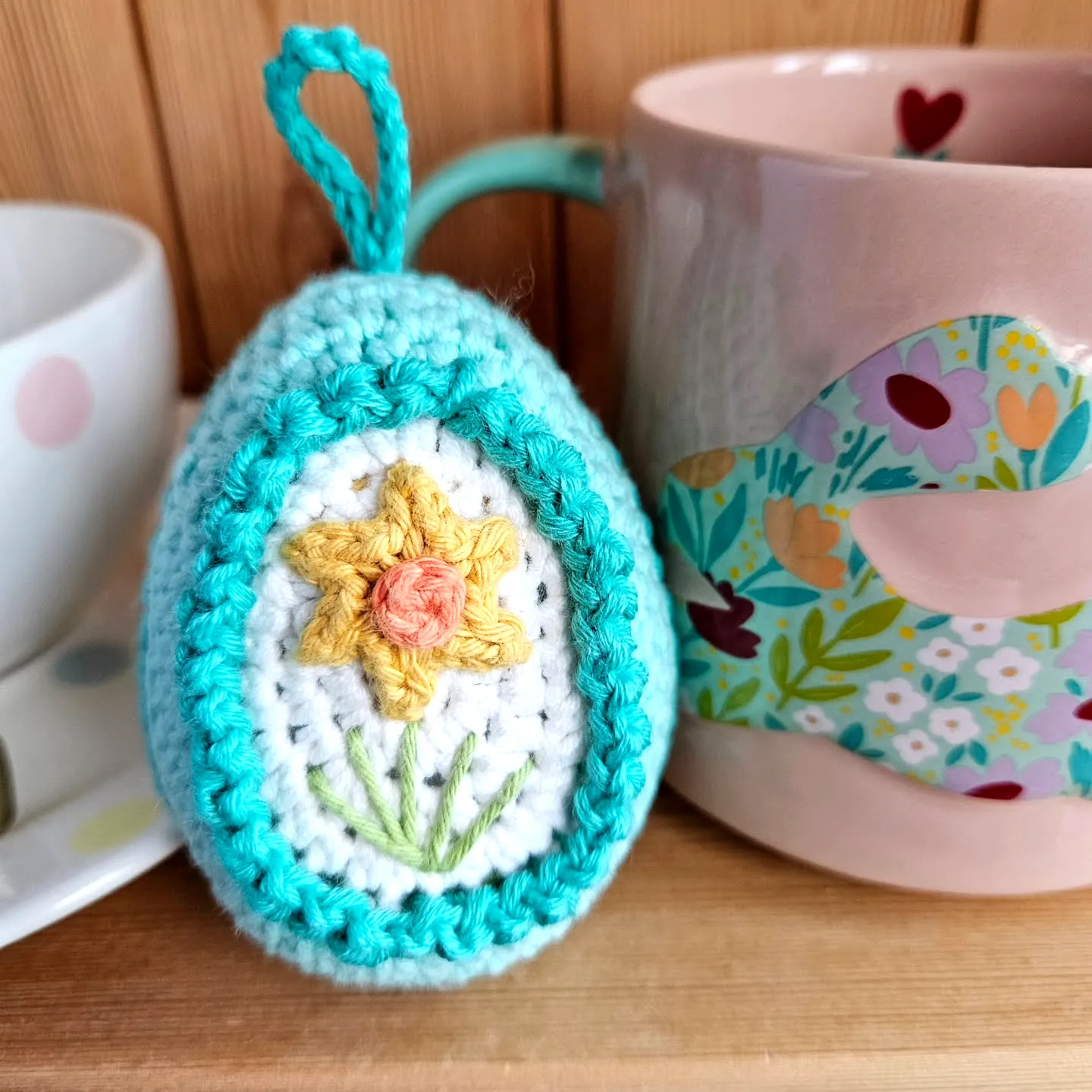 Charming Crochet Easter Egg with Floral Design in Turquoise