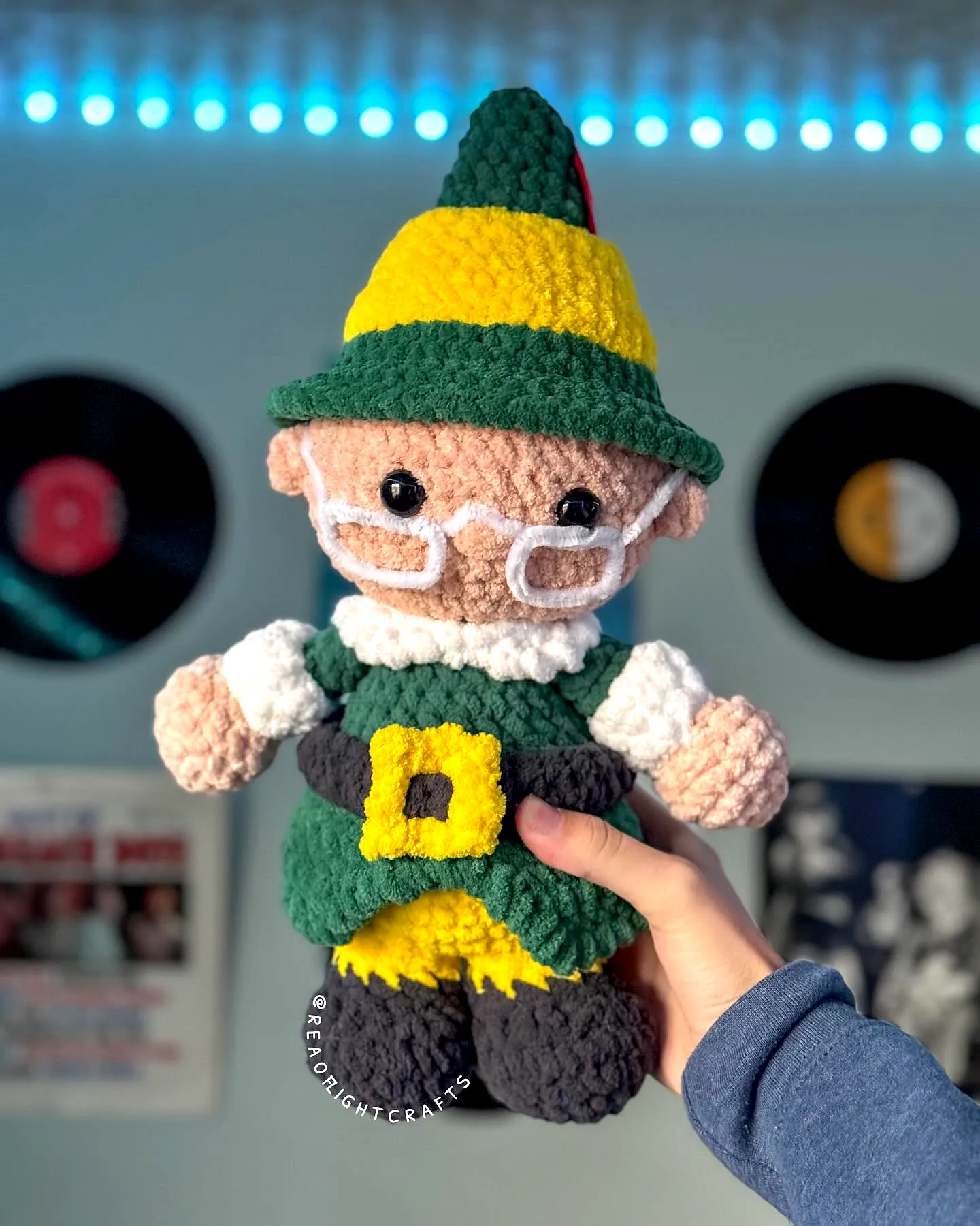 Charming Crochet Elf in Colorful Green and Yellow Outfit